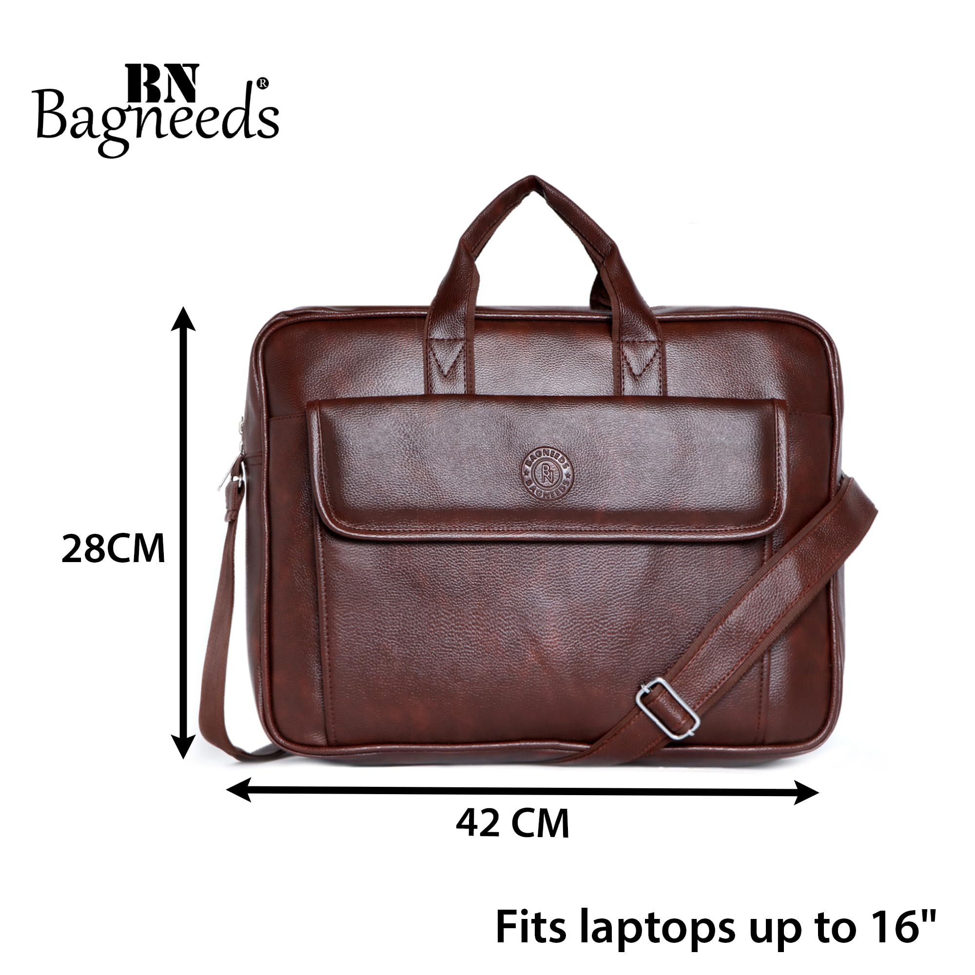 Bagneeds® Unisex Vegan Leather 16 Inch Laptop Messenger Bag | Padded Office Laptop Bag with Adjustable Shoulder Strap | Professional Travel Sling Bag (Brownn) 3