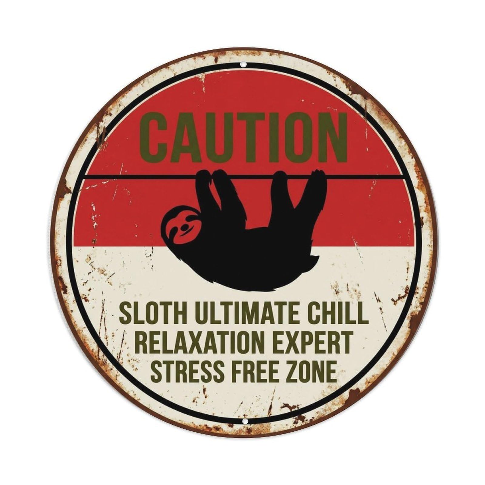 Warning Sloth Ultimate Chill Satirical Rainforest Animal Vintage Metal Tin Sign Plaque Wall Decor for Cafe, Man Cave, Club Bar, Office, Home Garden Round Metal Poster 8x8Inch