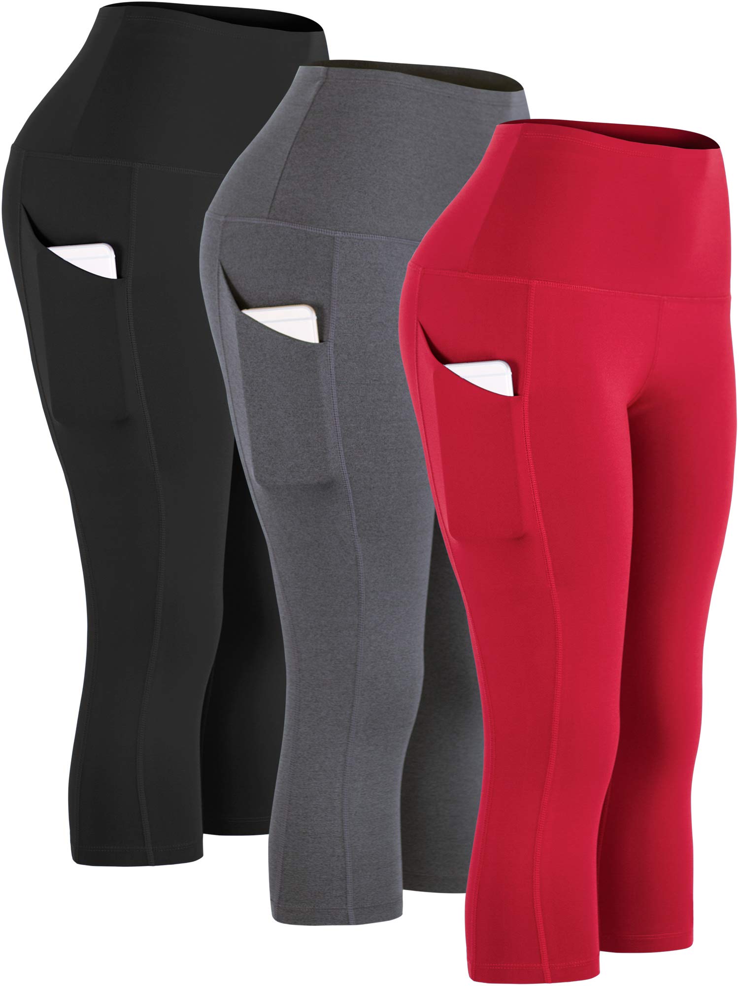 CADMUS Womens High Waist Workout Legging Capris for Yoga w Side Pockets