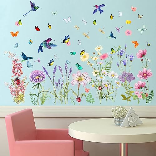Miniatura 11 de Calcomanías de flores de primavera, crisantemos, lirio, pájaros, mariposas, libélulas, mariquitas, calcomanías de pared florales, calcomanías