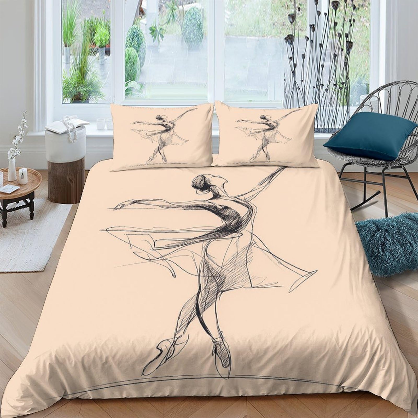 Ctjqhvkz Style-5 3D Printed Ballet Dancer Fitted Sheet Microfiber Soft Artistic Sketch Mattress Cover For Bedroom Dorm Easy Care Decor Single（135X200cm）