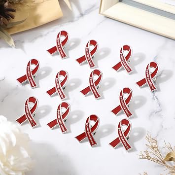 Tigeen 50 Pcs Metal Funeral Ribbon Pins Memorial Lapel Pins Forever in Our Hearts Funeral Favors for Memorial Service Event Mourning Remembrance Day(Red)
