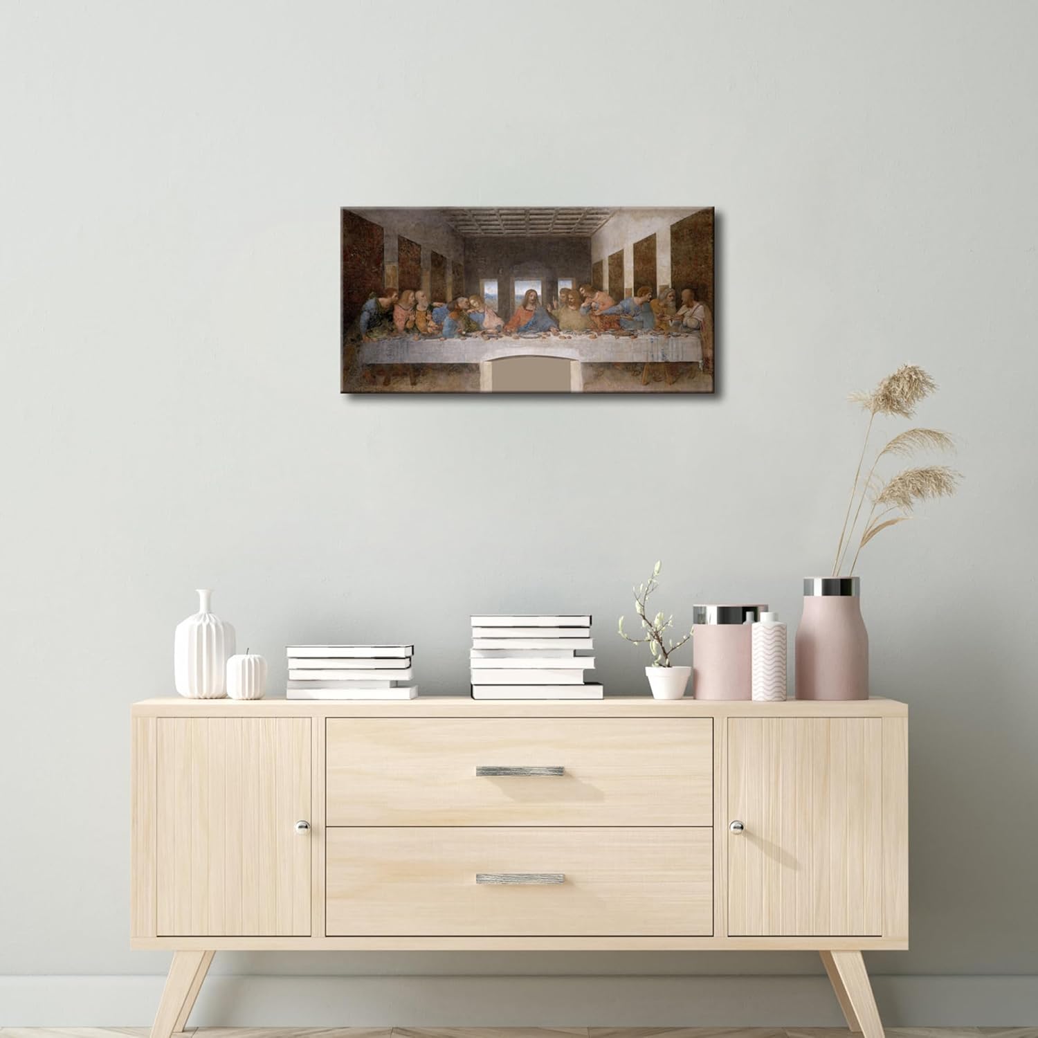Pyradecor The Last Supper by Leonardo Da Vinci Canvas Prints Christian Wall Decor Long Classic Jesus Posters Pictures for Living Room Bedroom Office Kitchen Decorations