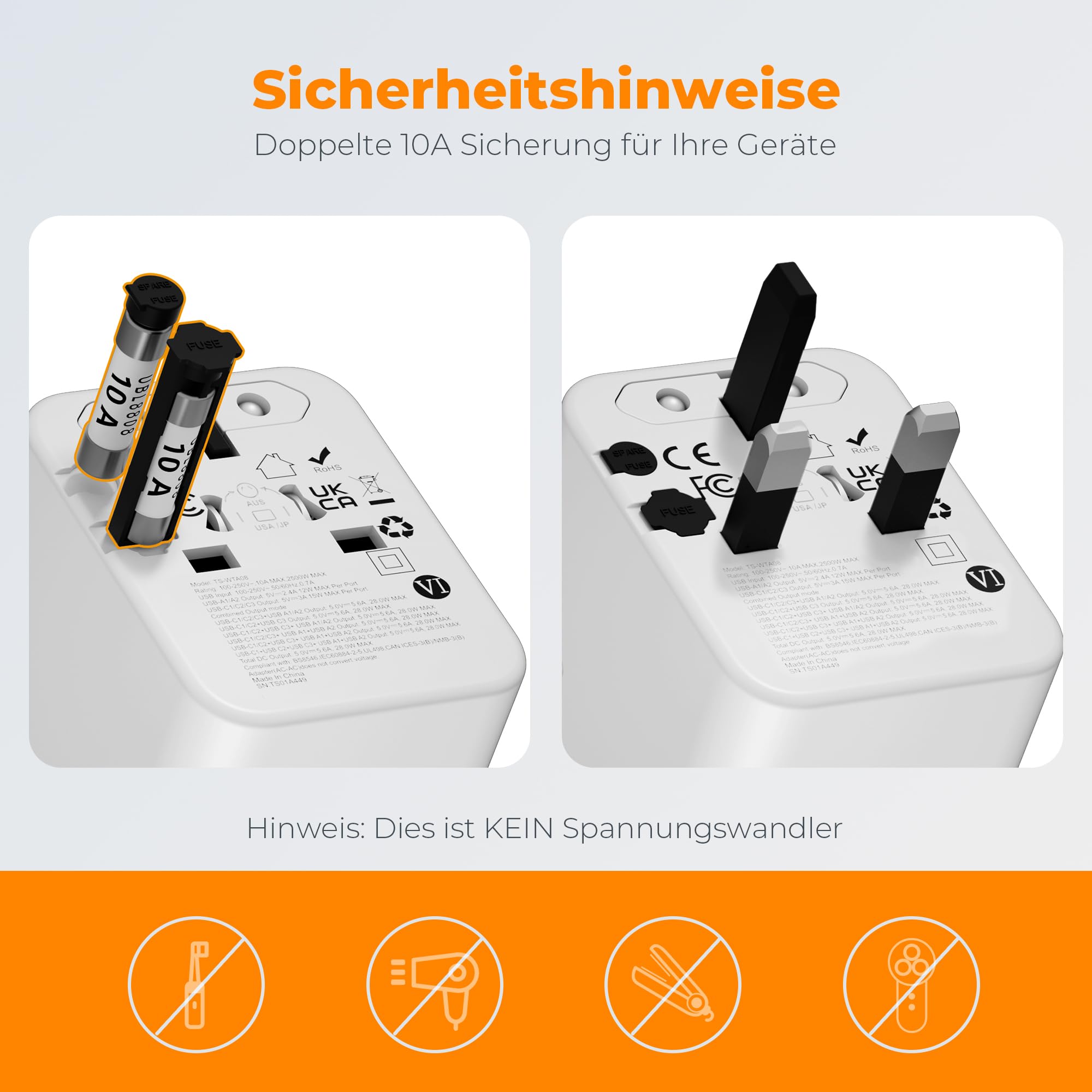 TESSAN Reiseadapter Weltweit, Universal Reiseadapter mit 2 USB A und 3 USB C, Internationaler Steckdosenadapter, Reisestecker Adapter Weltweit für USA England Japan Thailand Australien, Travel Adapter