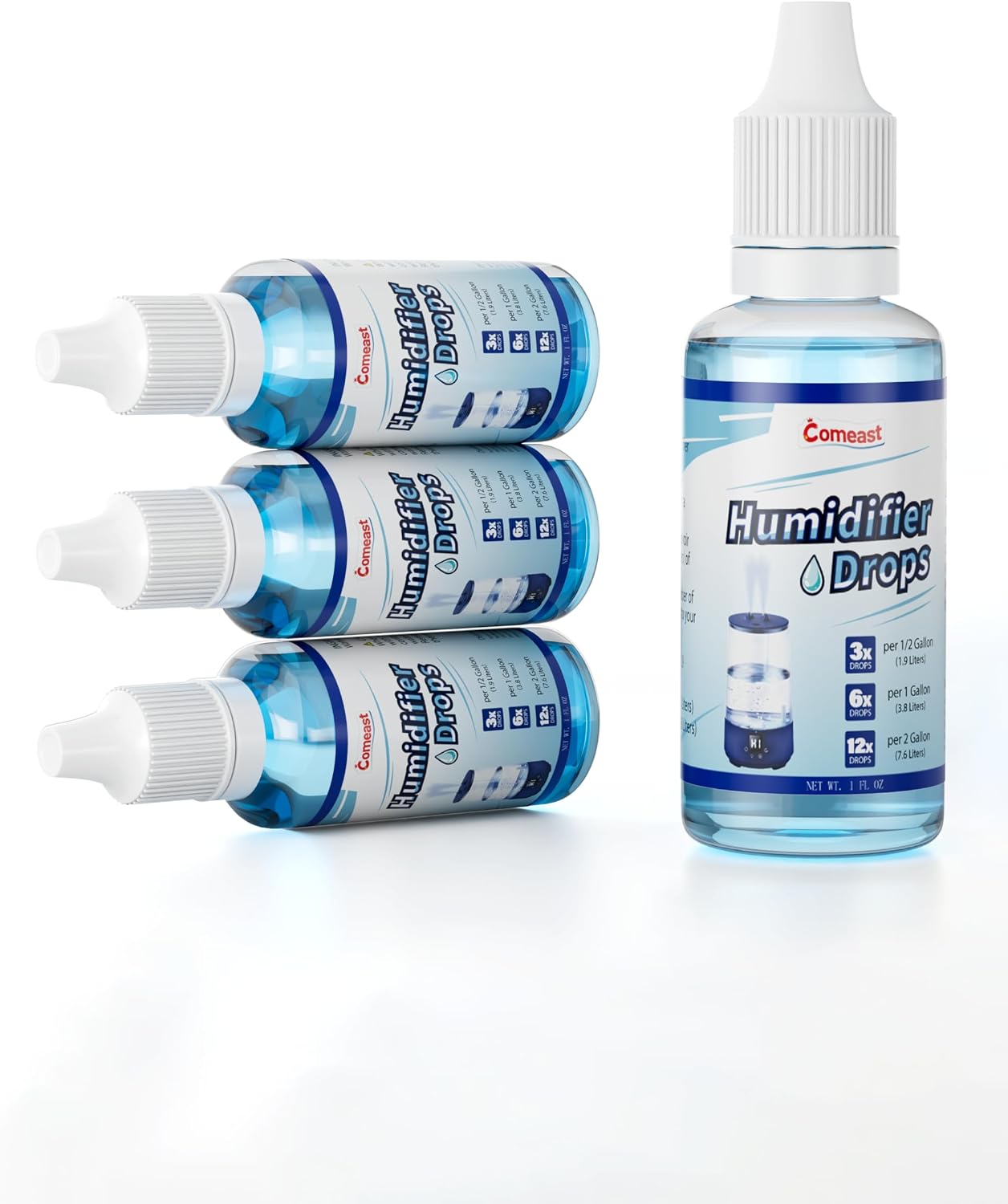 Humidifier Treatment Drops Concentrate Cleaner Reduces Buildup & Scaling, Deodorizes Water, Fits All Models, 400+ Day Supply, 4PK
