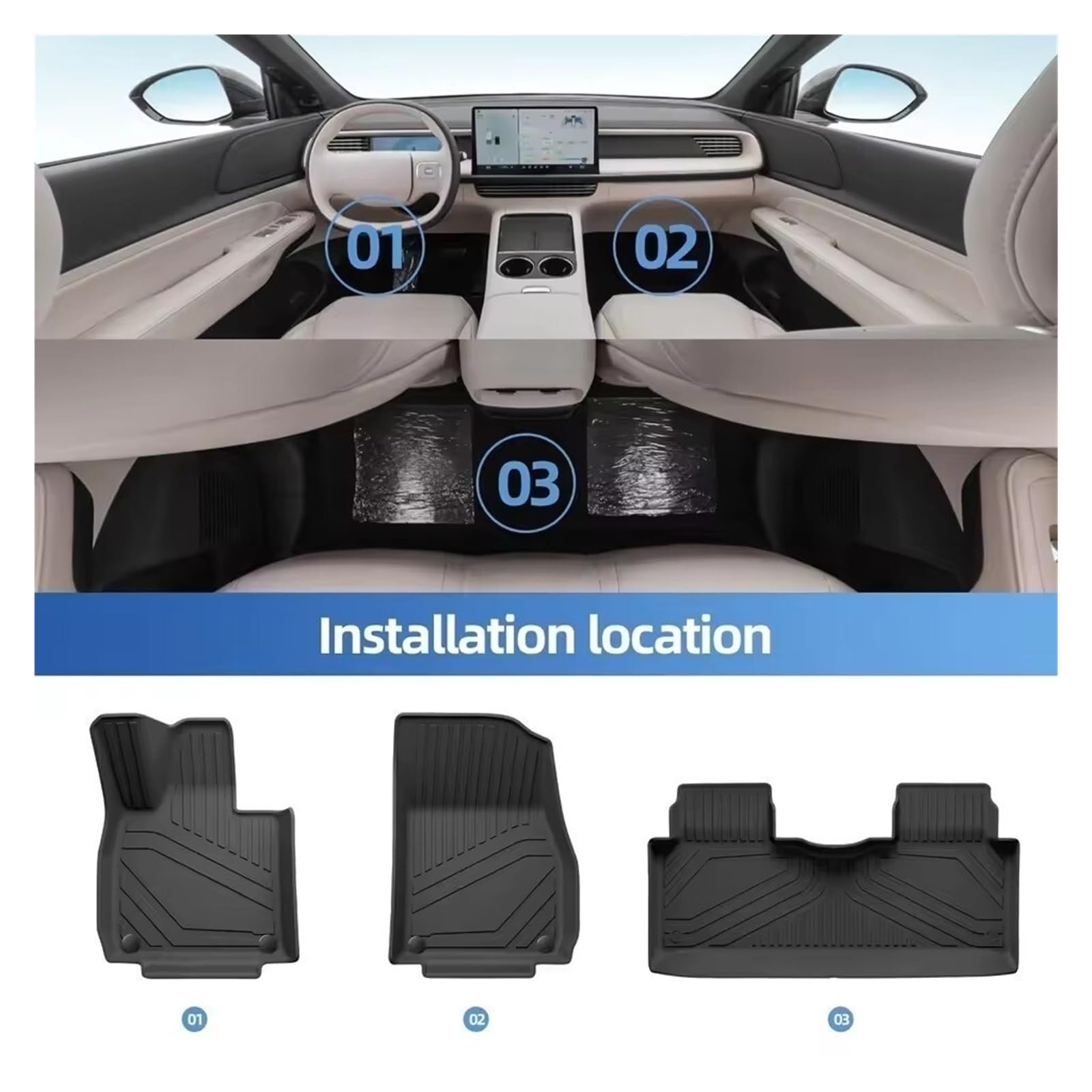 Für Xpeng G6 2023–2025 Auto-Fußmatten | Hinten für Sitzlehne für Schutzpolster Cargo Liner Kofferraumpolster TPE Auto-Fußmatten(Floor mats LHD 3pcs)