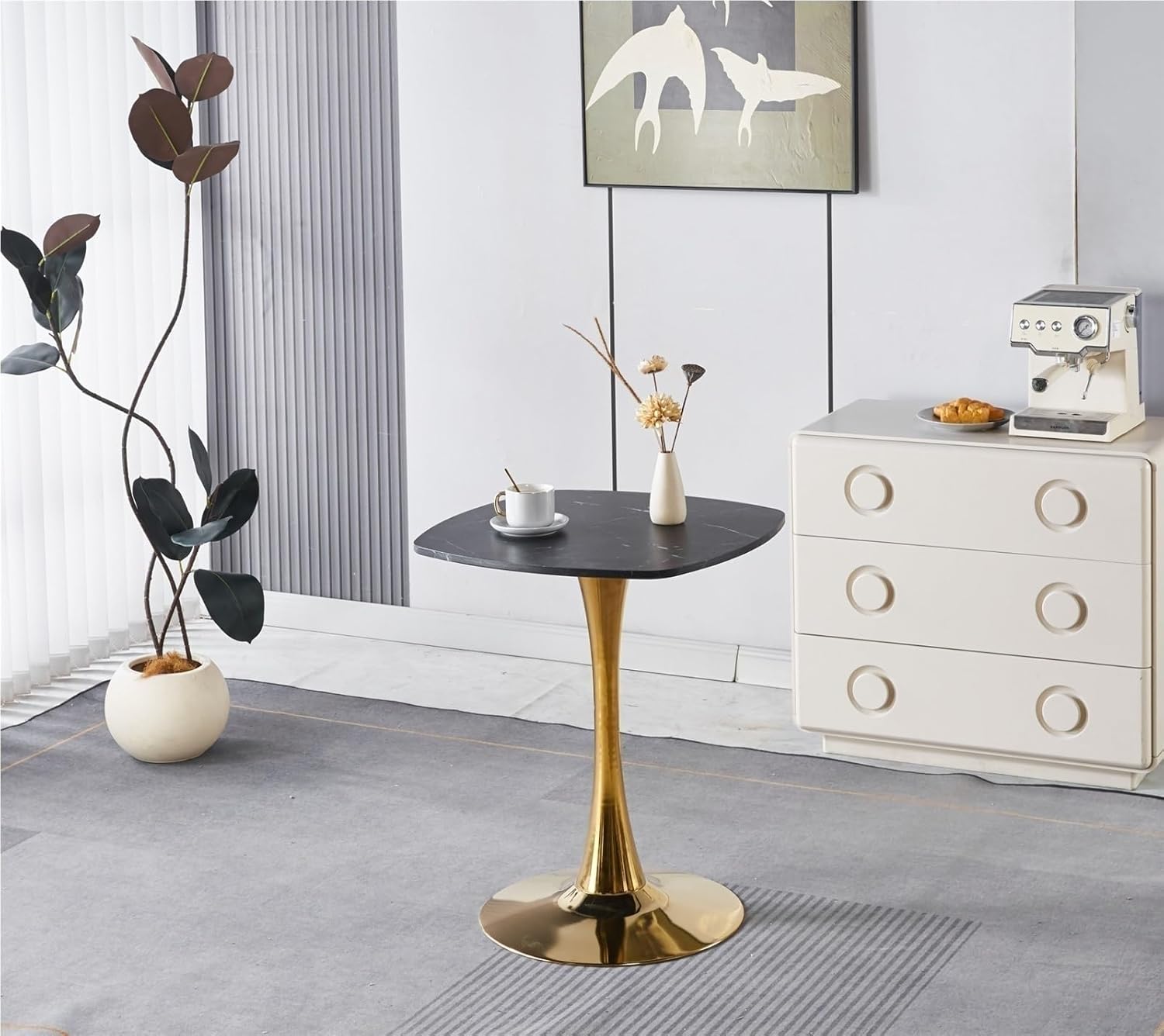 Square Pedestal Tulip Table Sleek Dining Accent Table for Home Small Space Stylish Everyday Living Use