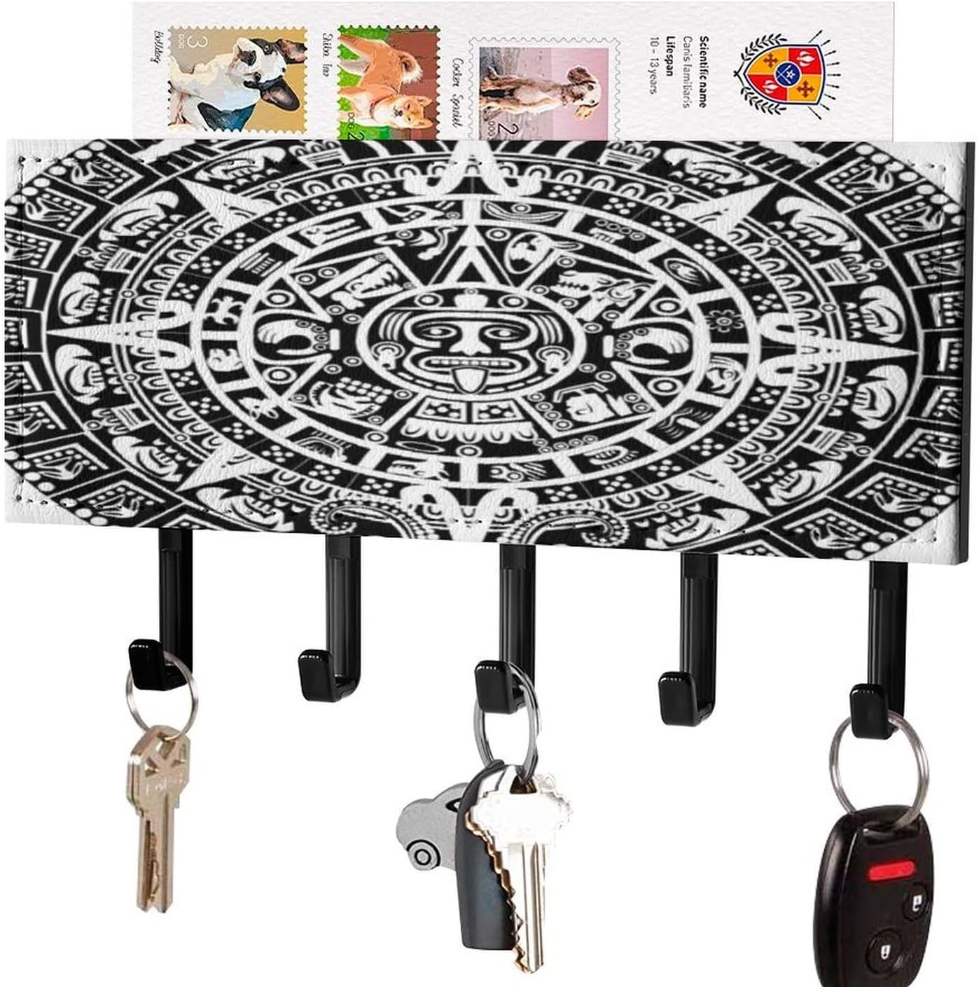 Key Holder Wall Mount Key Hanger with 5 Hooks, Decorative Key Rack | Mayan Calendar End of The World Hanging Key Hooks with Mail Organizer for Wall Living Room Kitchen Bathroom Hallway