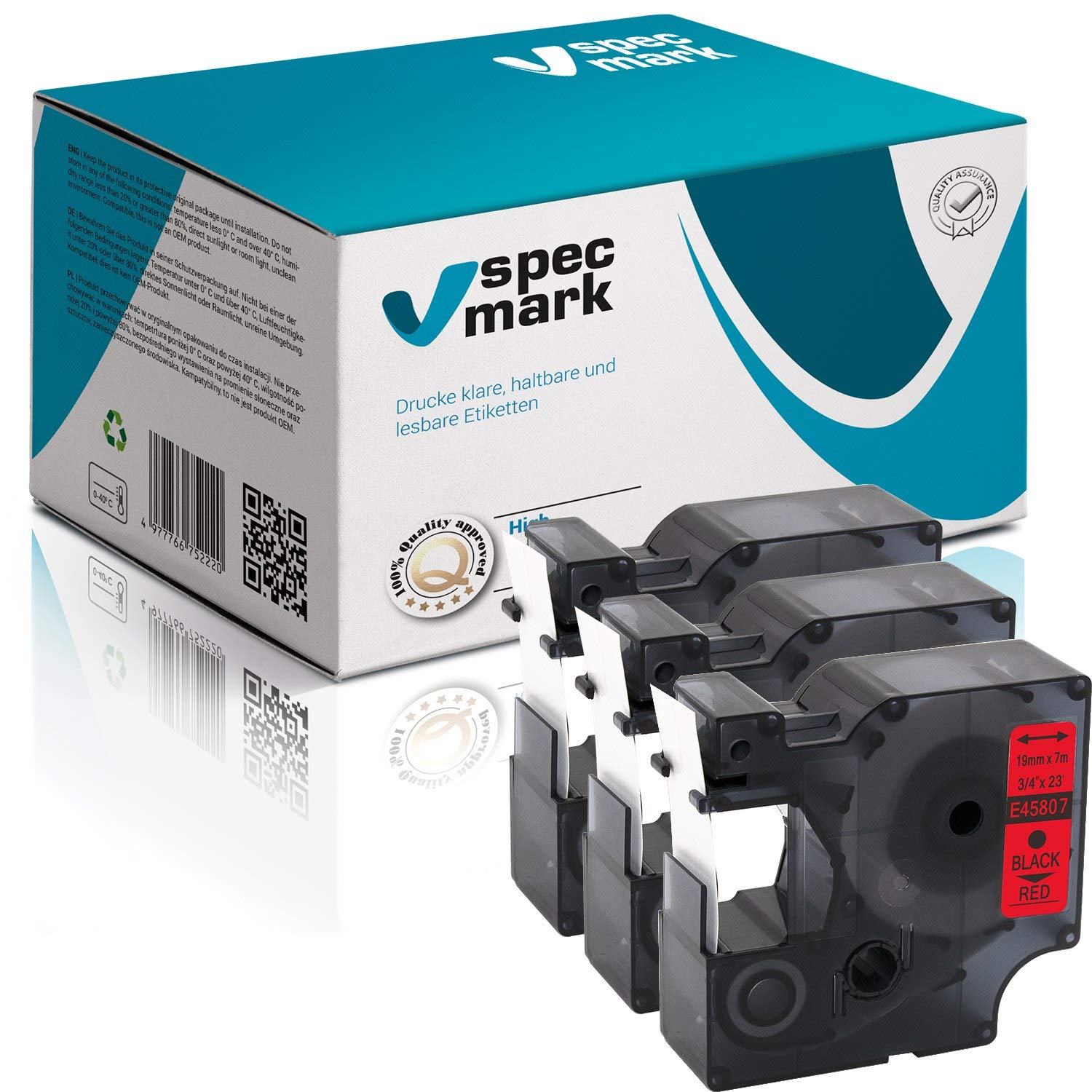 specmark Compatible avec DYMO D1 45807 S0720870 Lot de 3 rubans Noir sur rouge Compatible avec DYMO D1 pour imprimante LM Label-Manager LP Label-Point LW Label-Writer DUO