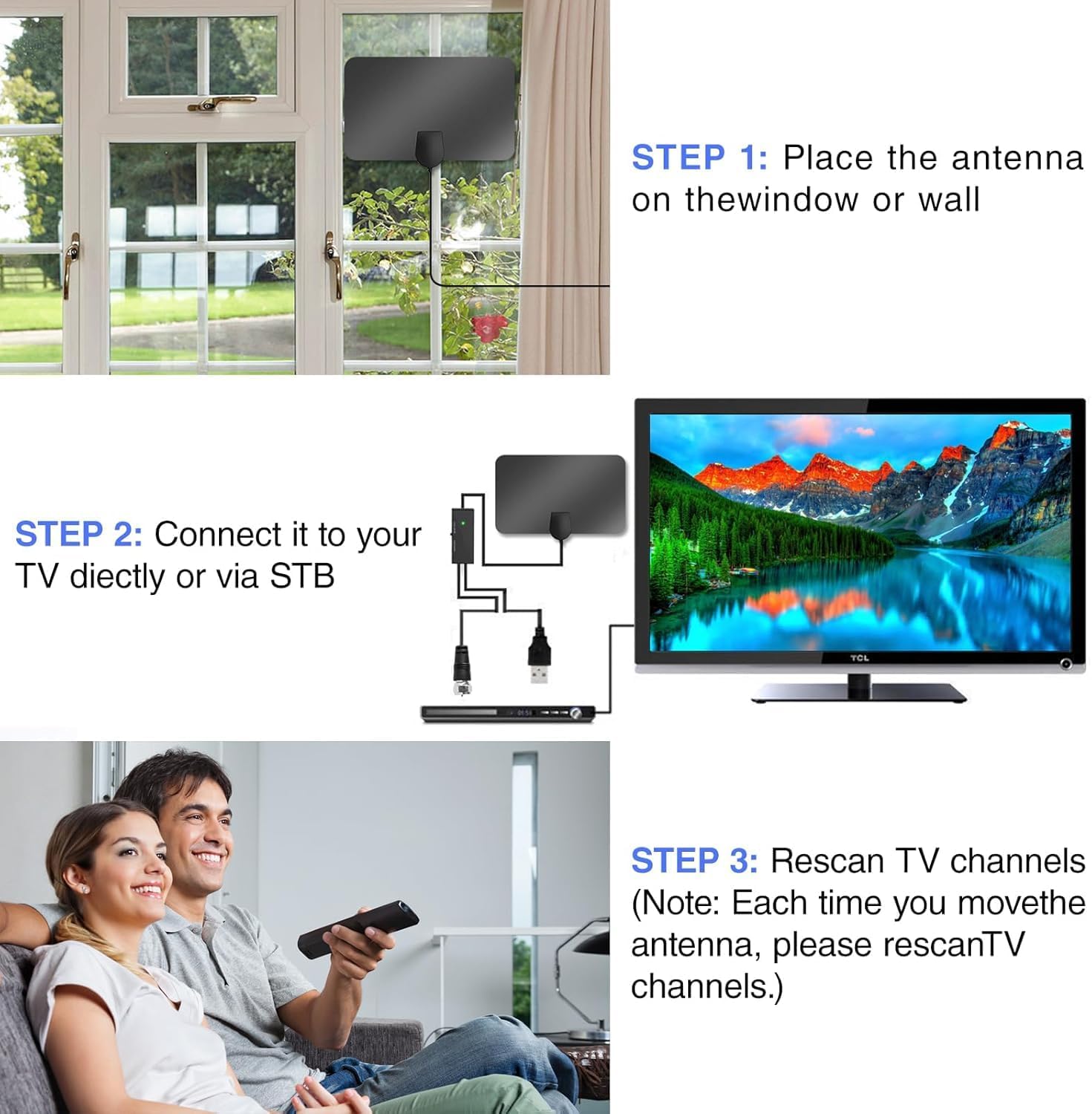 Powerfull, antenna TV da interni con amplificatore di segnale, antenna TV digitale per interni con segnale forte per TV Freeview, portata oltre 400 km, supporto HDTV 4K 1080p