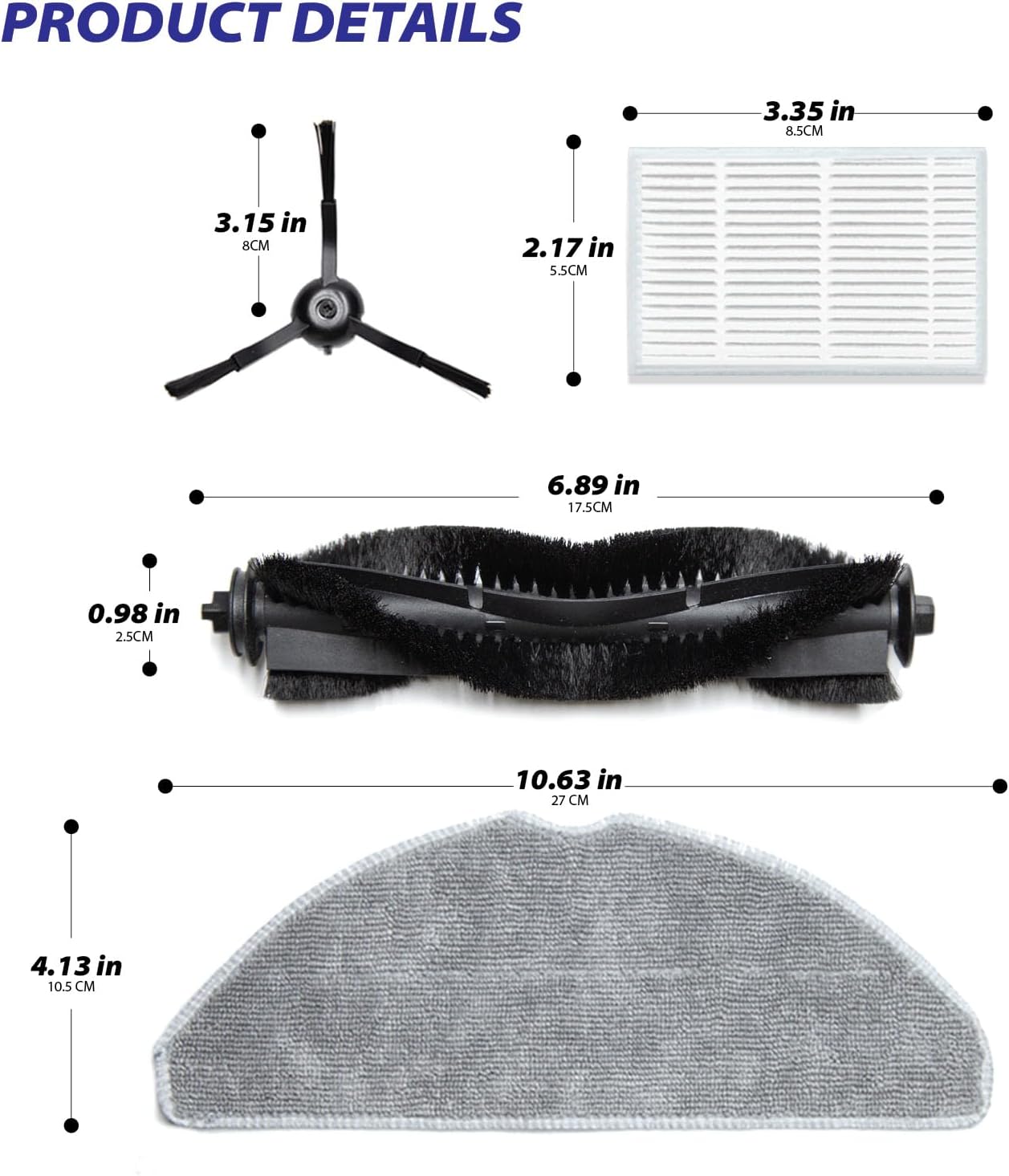 Robot Vacuum Replacement Parts Kits Fit for Tapo RV30 Max Plus/ RV30 Max/ RV20 Max Plus/ RV20 Max (11PC-1main Brush 4side Brushes 4filter 2mop)