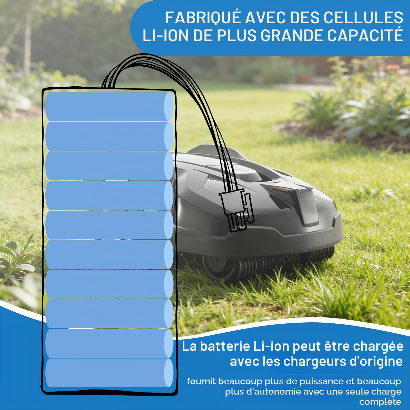 18V 5500mAh Batterie pour Robot Tondeuse, Remplacement pour Batterie 580 68 33-01,580 68 33-02.Batterie de Rechange pour Husqvarna Automower 320, 330X, 420, 430, 440, 450X, 520, 550