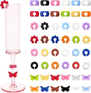 48 Pcs Wine Glass Markers Silicone Wine Glass Charms 4 Shapes Wine Charms for Stem Glasses Drink Markers Drink Labels for Party