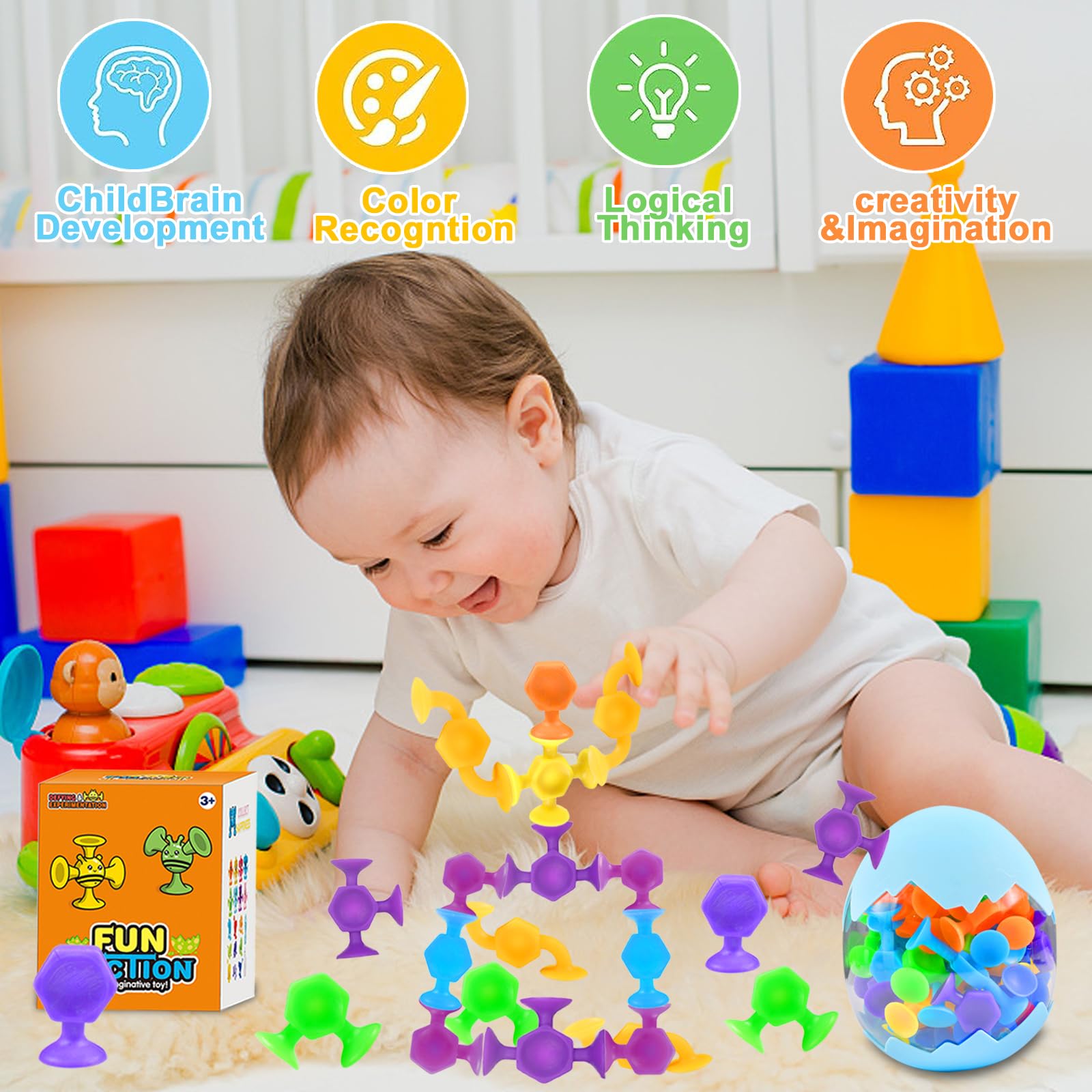 48 Pezzi Giocattoli Ventosa Silicone | Per Vasca Da Bagno E Viaggi | Montessori | Per Bambini 3+ Anni - Foto 5