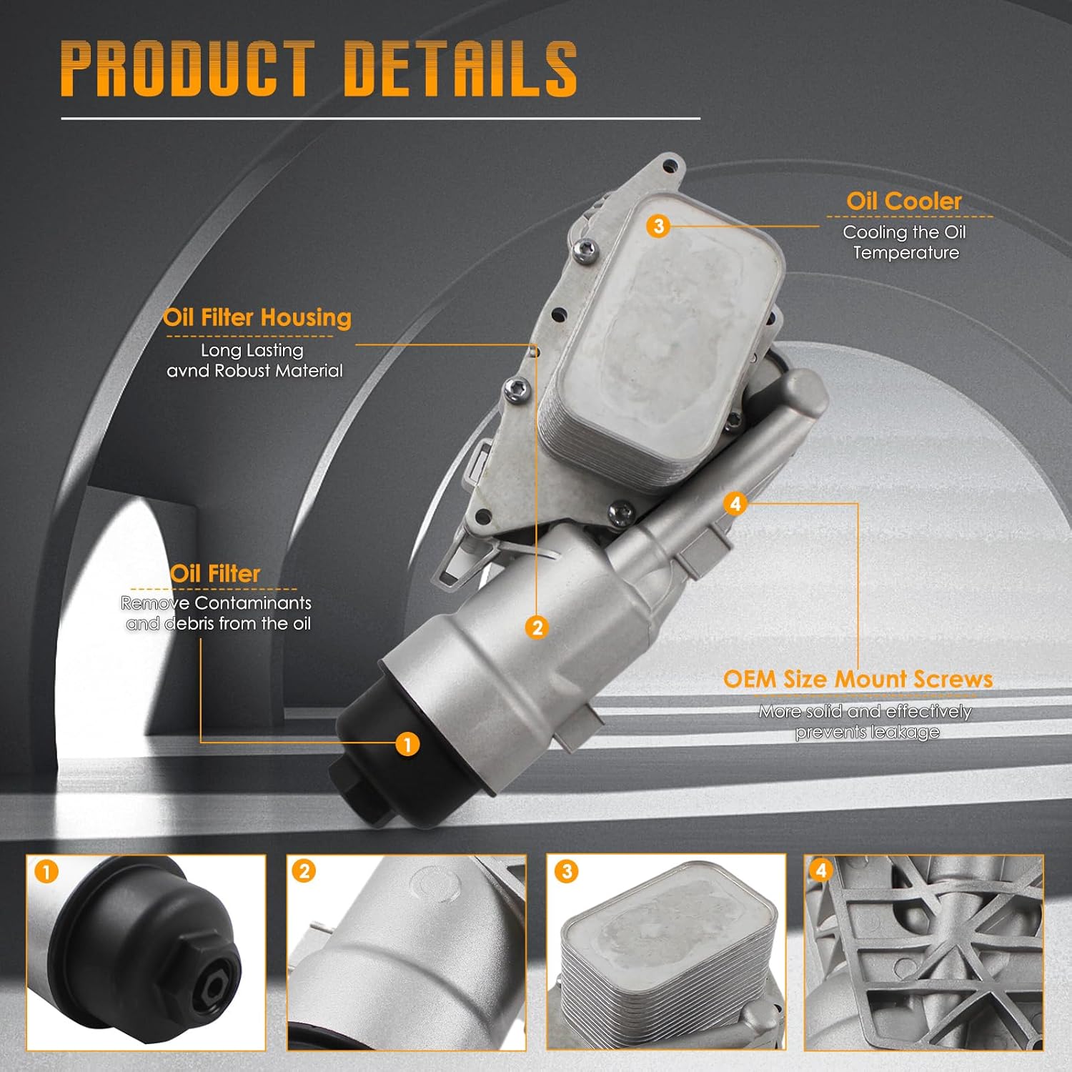 PANGOLIN 11428585235 Aluminum Oil Cooler Filter Housing Assembly 11428511391 Compatible with B-M-W X1 X2 i8 1.5 2.0L,fit for 14-19 Mini Cooper/Clubman/Countryman 1.5L 1.6L 2L