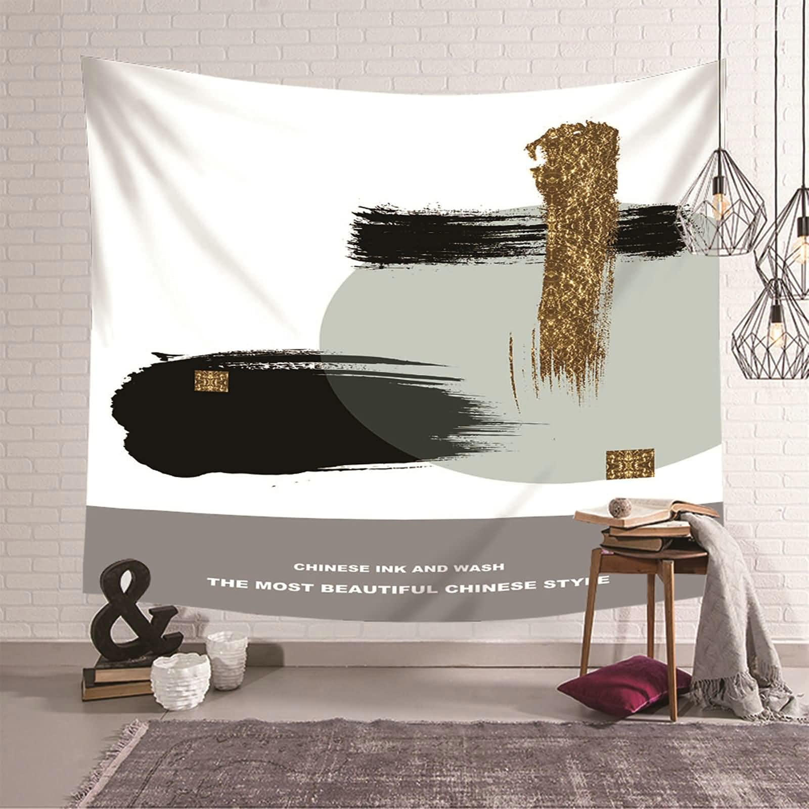 Tapiz de pared moderno KnSam: decoración de graffiti abstracto negro y dorado para hogar