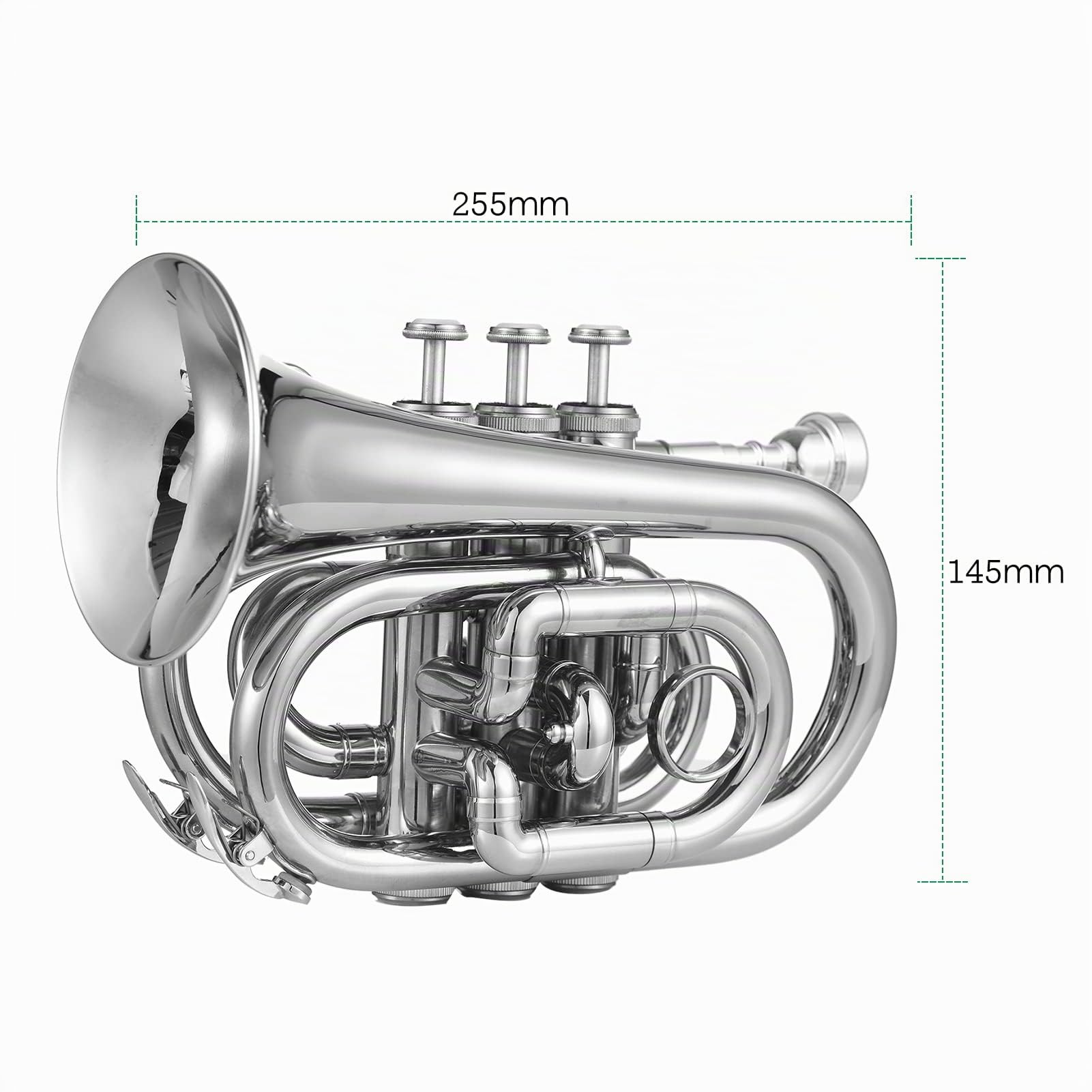 HUIOP Petit, Trompette en SIB Mini Trompette de Poche avec Embouchure Sac de Transport Gants Chiffon de Nettoyage Instrument en Cuivre,Trompette de Poche,Petit