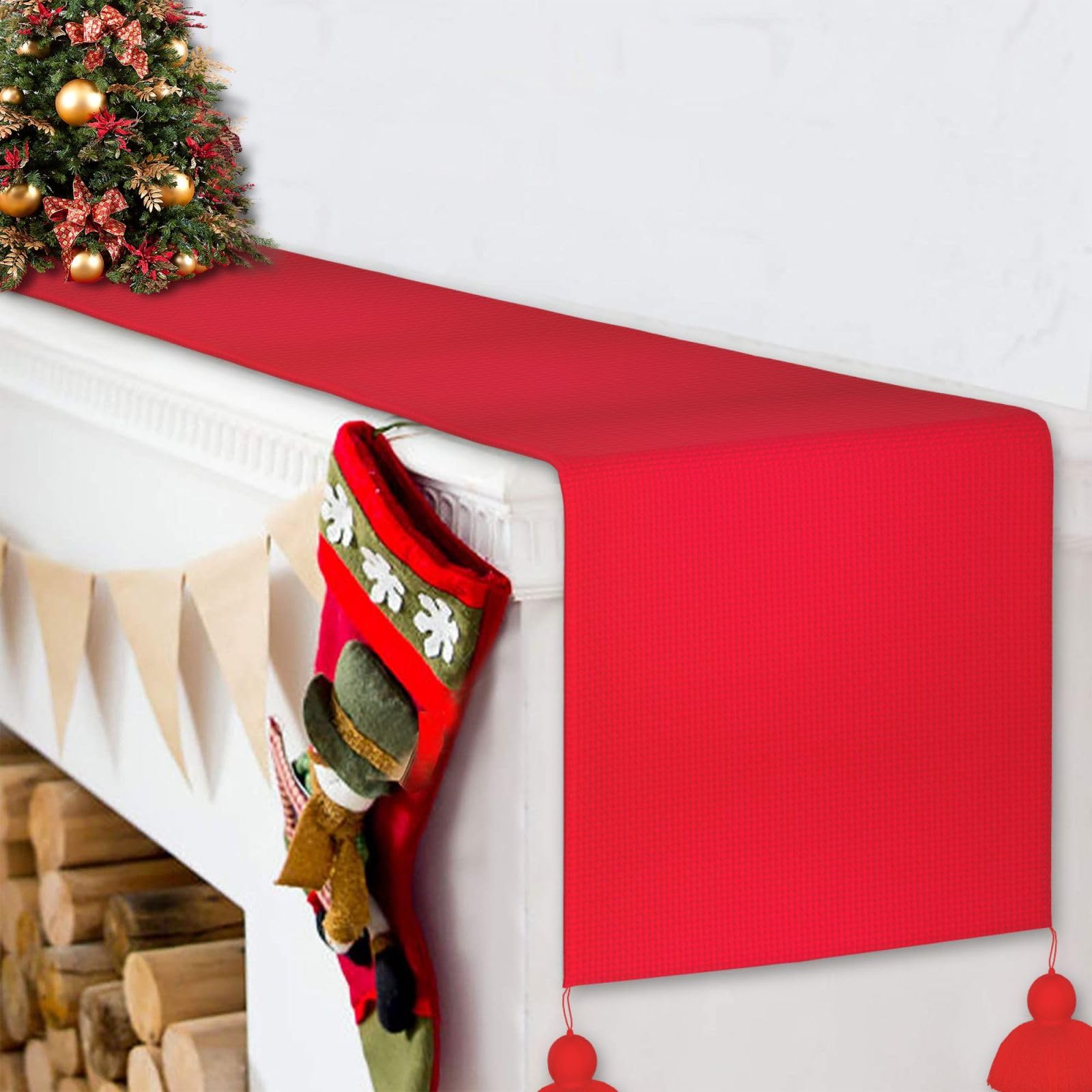 HeMiaor Runner Da Tavolo Elegante Rosso Con Strass E Nappe – 33x210 Cm – Decorazione Natale E Matrimoni