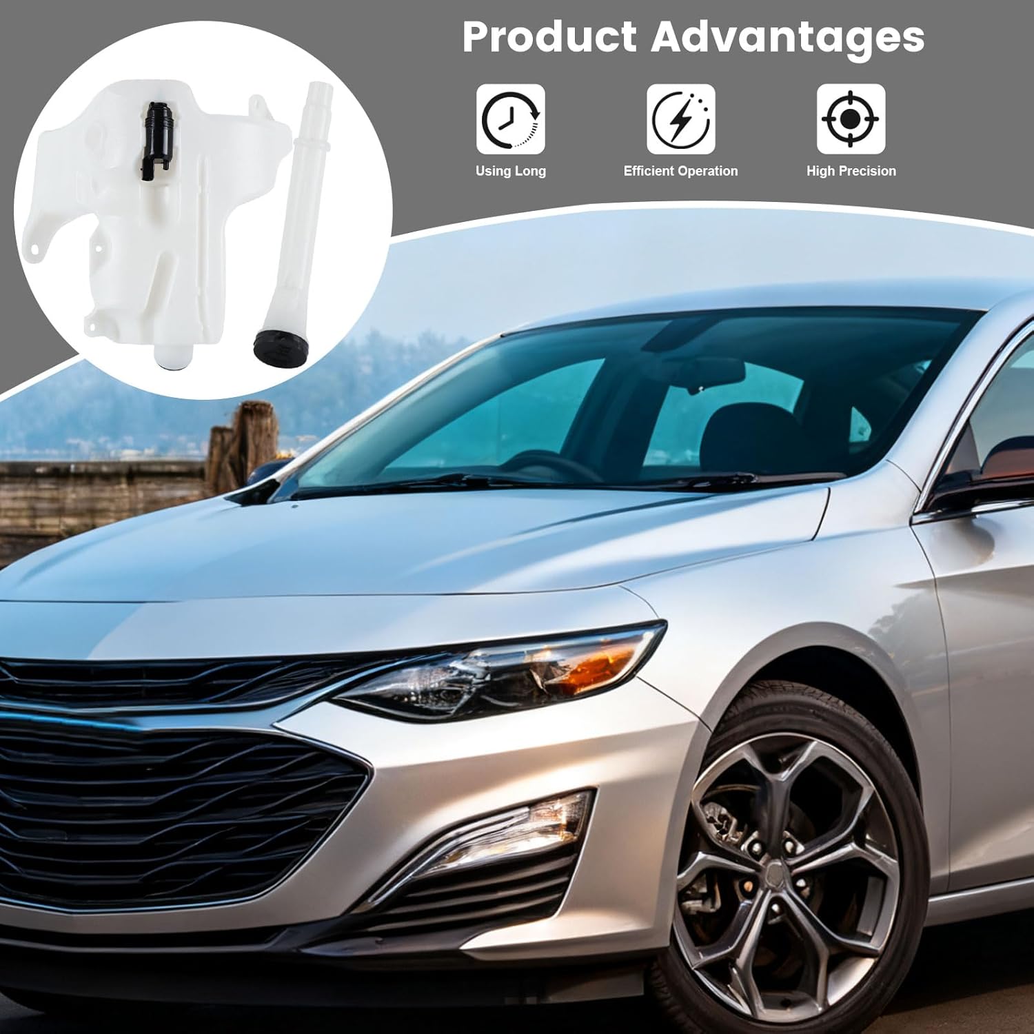 Windshield Washer Fluid Tank Compatible with Chevy Malibu 2016-2021 Washer Reservoir With Motor Sensor Hole Replace:GM1288242 84112873