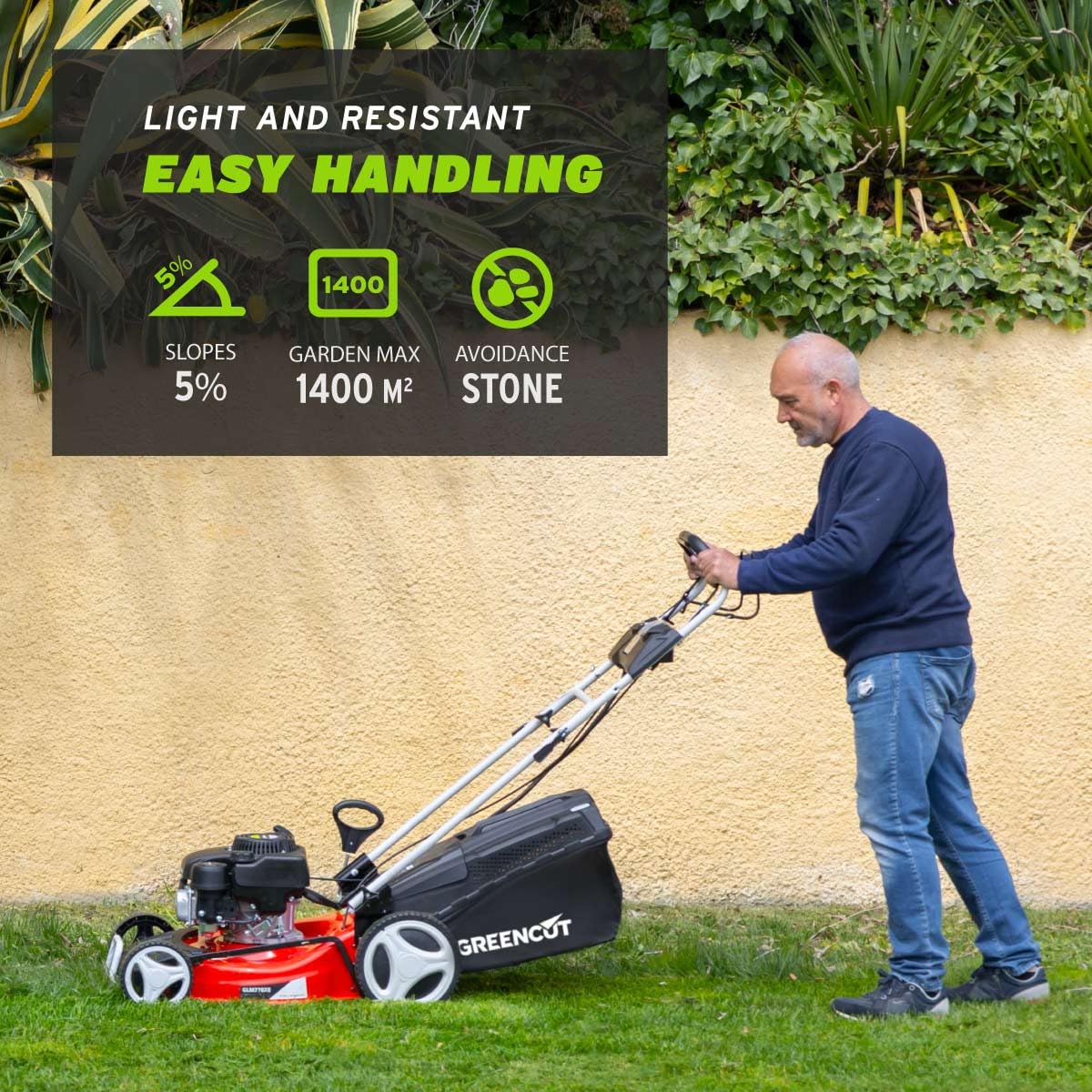 GREENCUT GLM770X Tondeuse Thermique 150cc 4ch Moteur 4T autotracté Lame Acier 460mm Bac 55L