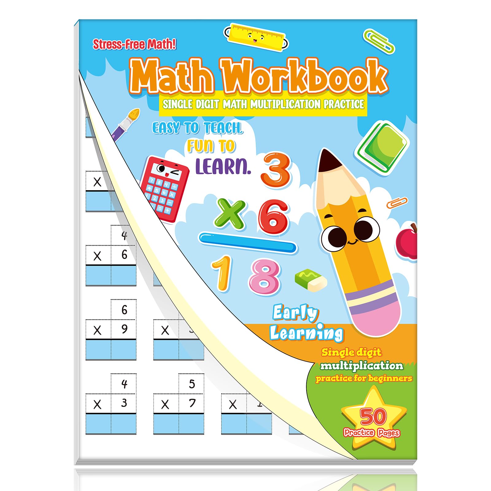 Ireer 1 Pcs One Page a Day Single Digit Multiplication Math Problem Workbook for Grades 2-3, Just Tear Out a Page Each Day for Repetitive Math