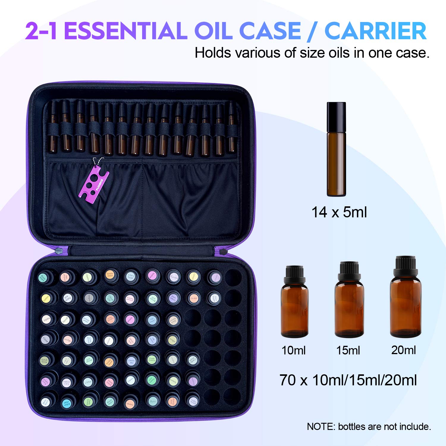 Essential Oil Storage Case with Labels and Roller Bottle Opener