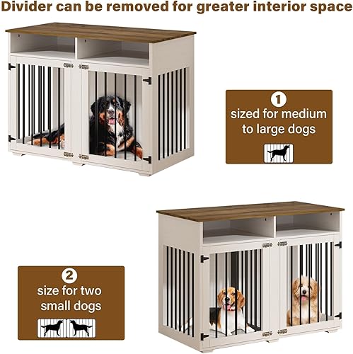 Miniatura 5 de Jaula de Perro para Dos Perros de Estilo Granja de 41 Pulgadas, con Divisorio Removible y Escritorio Engrozado, Base Resistente para Perros Pequeños
