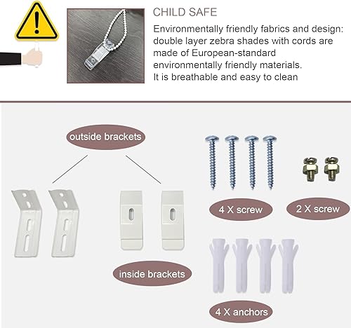 Miniatura 6 de MYshade Persianas enrollables de cebra sin cordones para ventanas para oscurecer la habitación, persianas enrollables dobles de día y noche,
