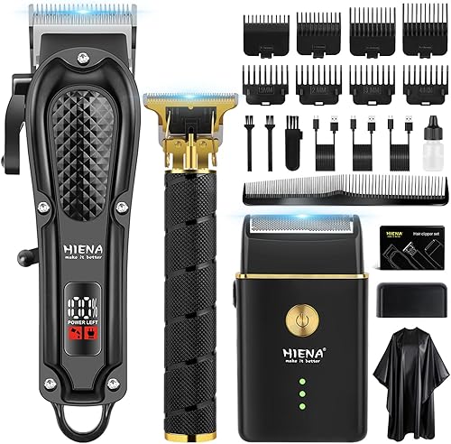 HIENA PRO Cortadores de pelo para hombres profesionales, juego de barbero inalámbrico de hoja en T, cortapelos/recortador de barba/pelo, afeitadora
