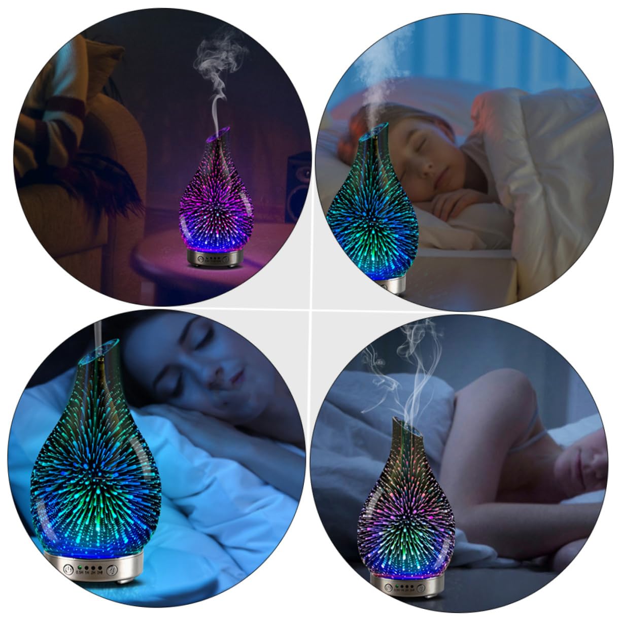 Difusor de Aceites Esenciales de Vidrio Púrpura 3D, 1 L | Abs y Pp, Tecnología de Reducción de Ruido, para Salas de Reunión y Spa
