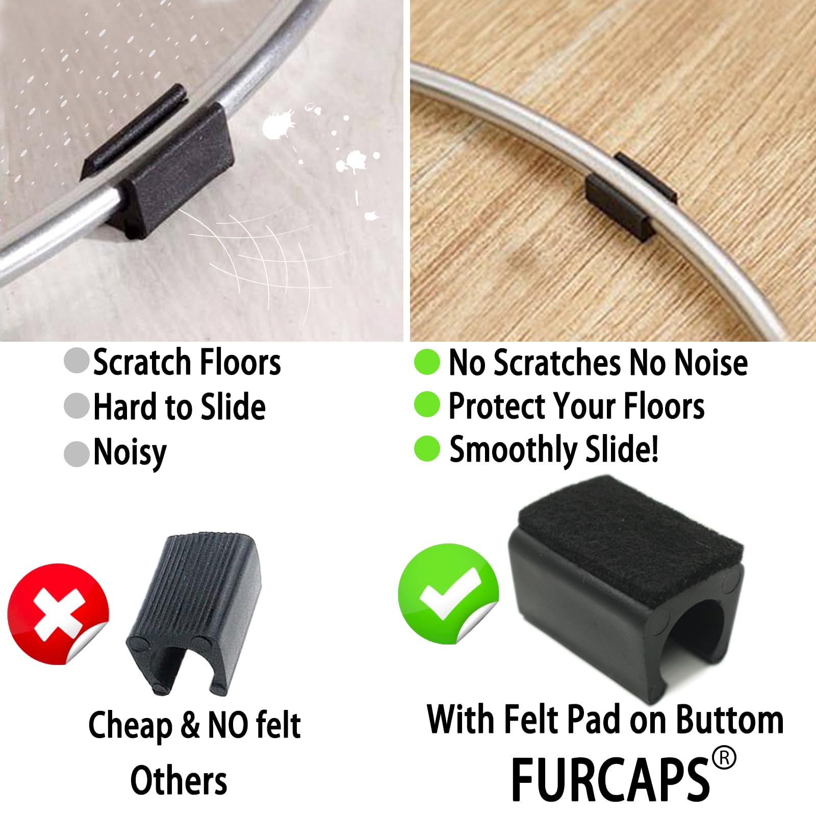 Tapas rectangulares en forma de U para patas de silla con almohadillas de fieltro, protectores de patas de muebles que se deslizan suavemente, protegen el suelo de madera dura, sin arañazos, sin ruido