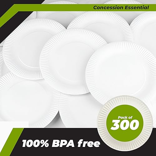 Miniatura 3 de Concession Essentials Platos de papel de 6 pulgadas sin recubrimiento, platos de postre desechables para uso diario, color blanco, paquete de 300