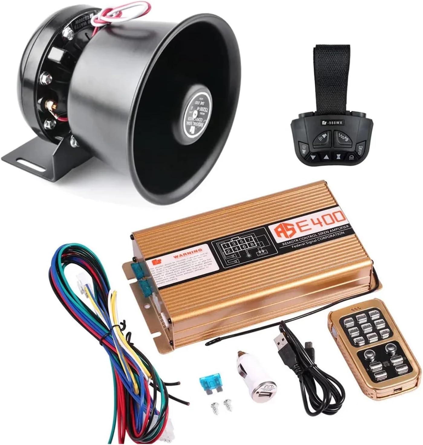 Car alarm 200W car ambulance loudspeaker remote control wireless siren fire horn 12V modification(Set C)
