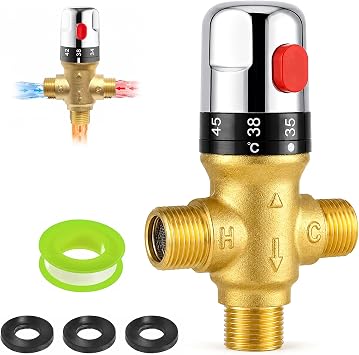 Thermostatic Mixing Valve 1/2" NPT Brass Water Heater, Outdoor Shower