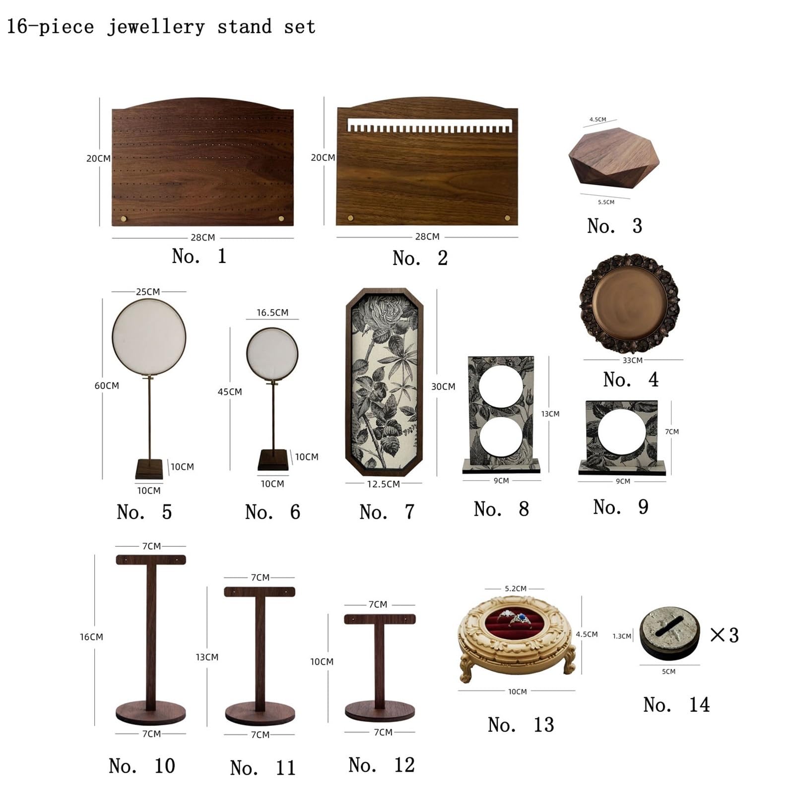 Stojak na biżuterię 16 Pcs Multi-Style Wooden Jewelry Display Kit
