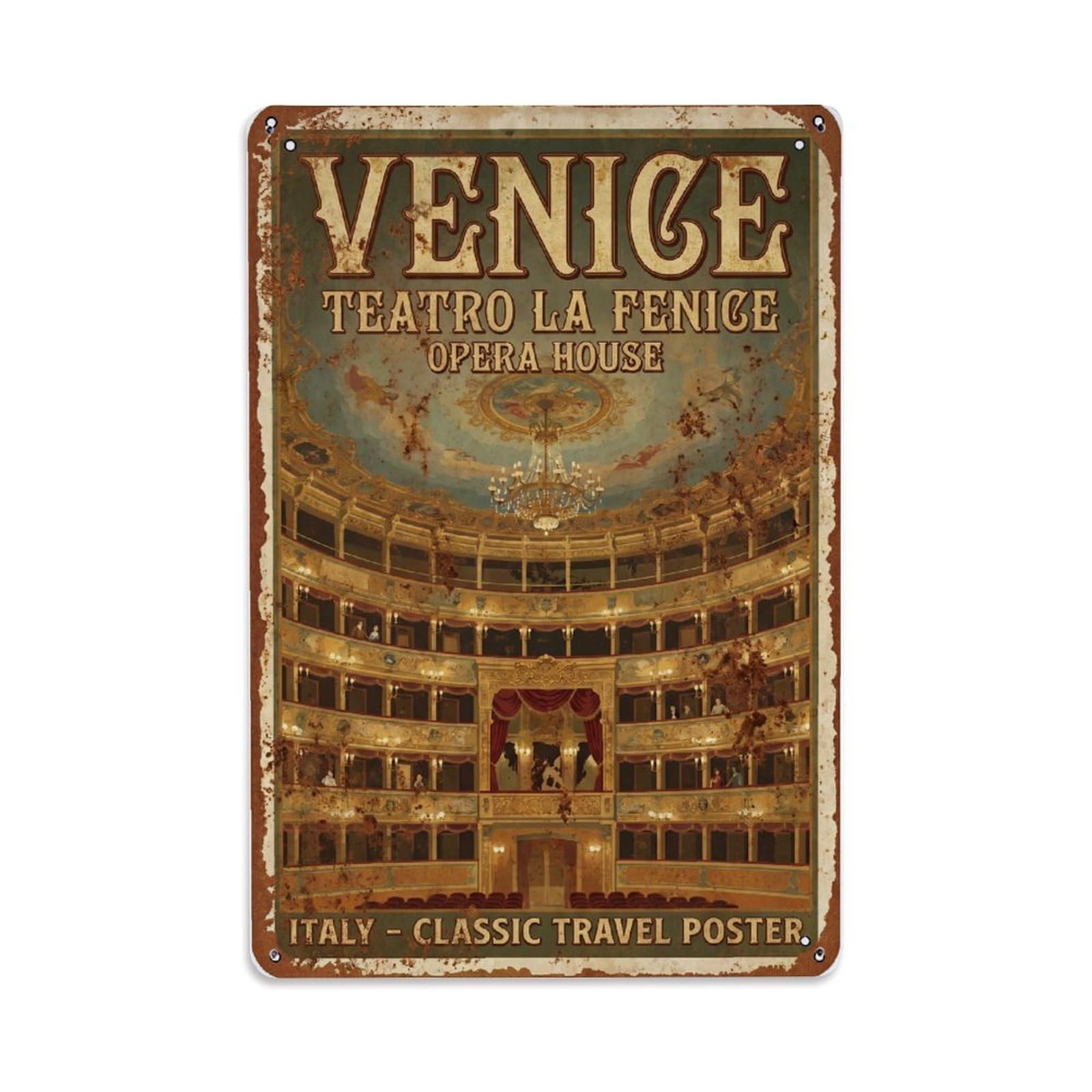Vintage Travel Venice Teatro La Fenice Opera House Historic Rusted Italy Metal Tin Sign Plaque Wall Decor for Cafe, Club Bar, Office, Home Garden Metal Poster 8x12Inch