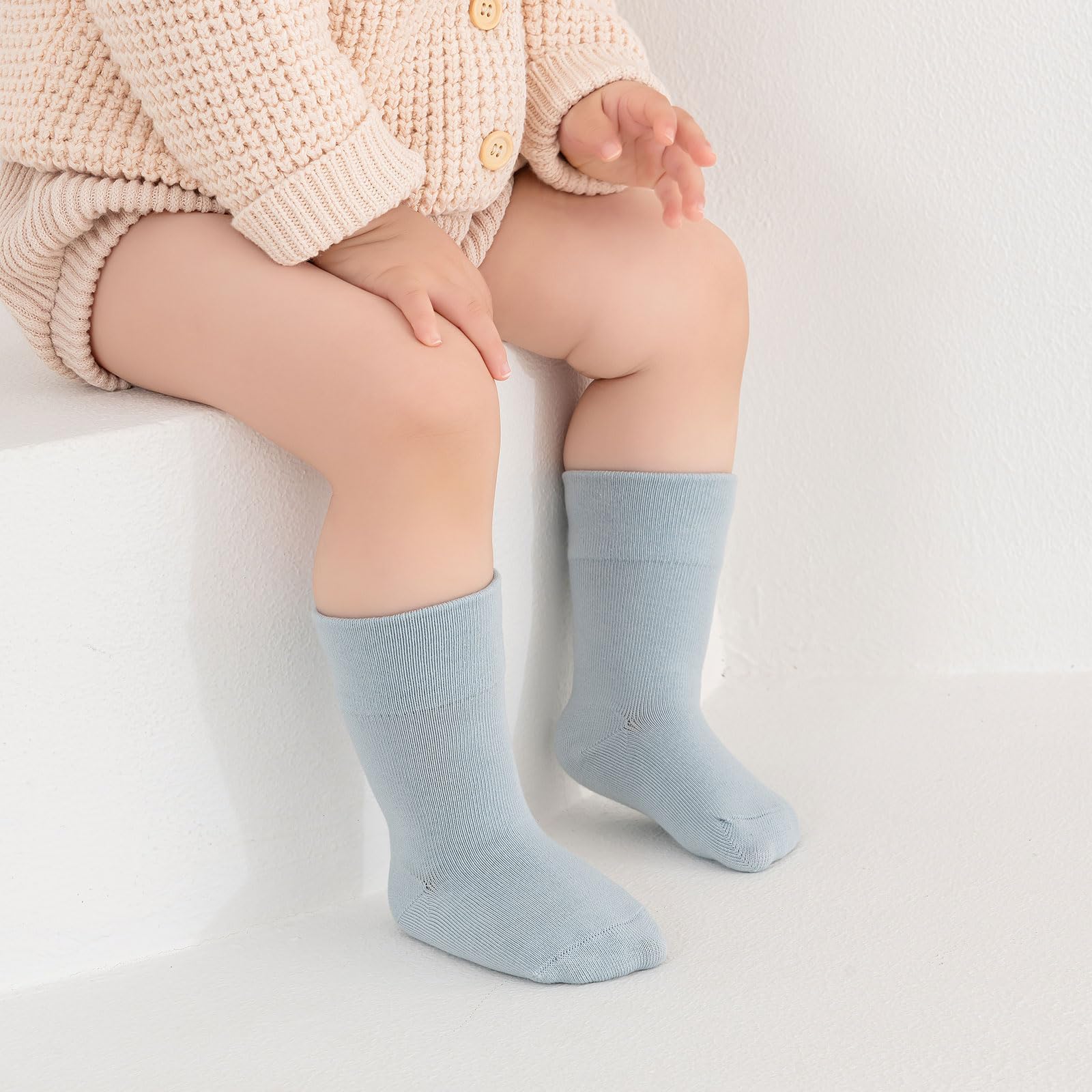 Delgent Bebés Calcetines de Algodón 6 Pares Colores sólidos Calcetines elásticos y suaves Niños Niñas — view 2