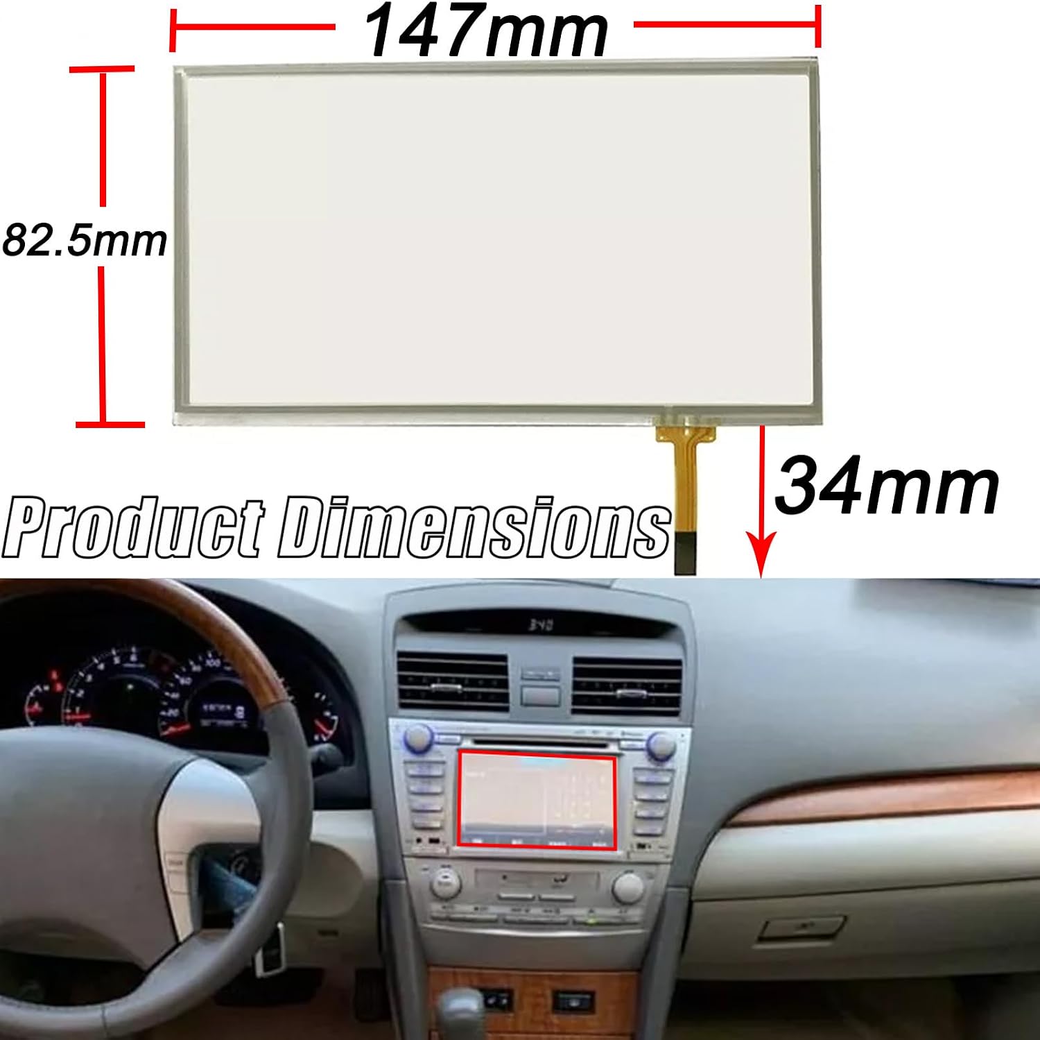 Touch Screen Digitizer Glass on Navigation Radio LCD 6.1 inch 4 Pin for Toyota 4Runner Corolla Camry Yaris Highlander Scion 2011-2020 Replaced LQ061Y5DG03 (W/O LCD)