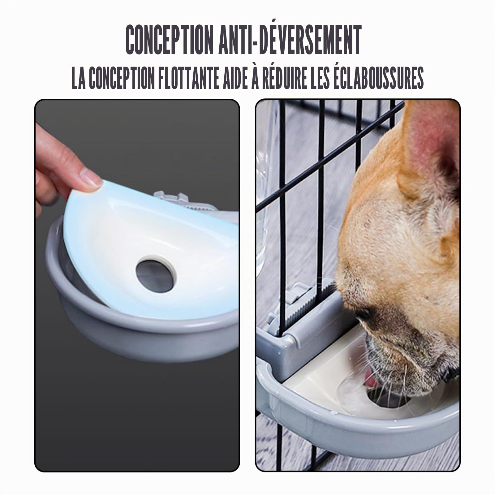 Distributeur Automatique de Nourriture et d'eau pour Animaux de Compagnie, Ensemble de Fontaine à Gravité pour Chien, Chat, Lapin, Cochon d'Inde, Chinchilla, Furet, Hérisson (Gris)