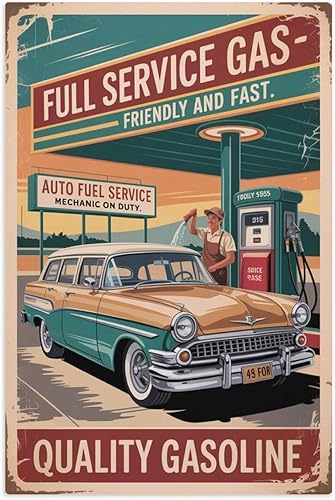 Full Service Gas Poster Vintage Auto Fuel Service Retro Gas Station Wall Art for Garage Auto Shop Cafe Decor Canvas Poster Unframe-style