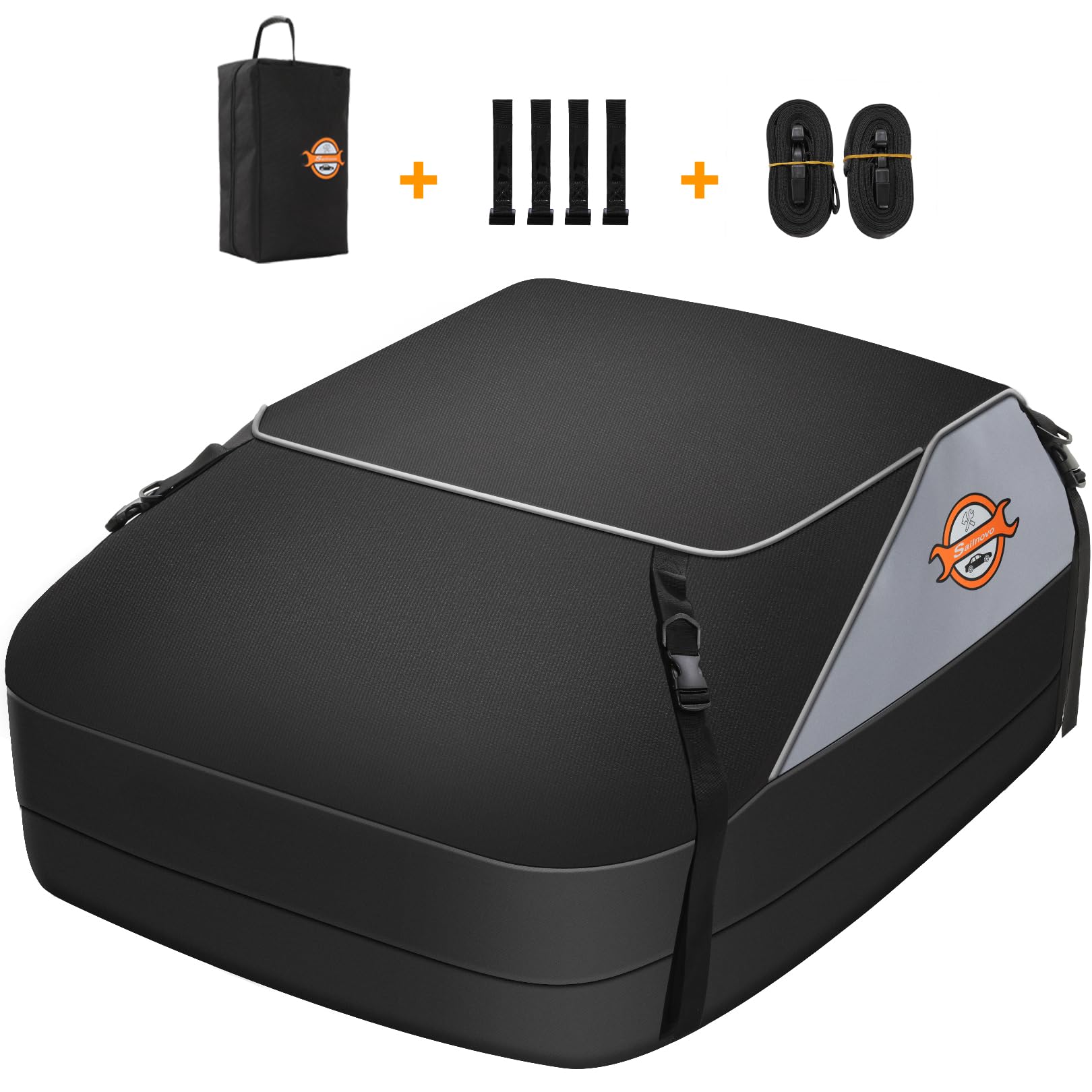 Sailnovo - Box per tetto auto, circa 425 l, pieghevole, impermeabile 1000D, con 6 cinghie rinforzate, 4 ganci per portiere, per viaggi, trasporto bagagli e tutti i veicoli con/senza portapacchi