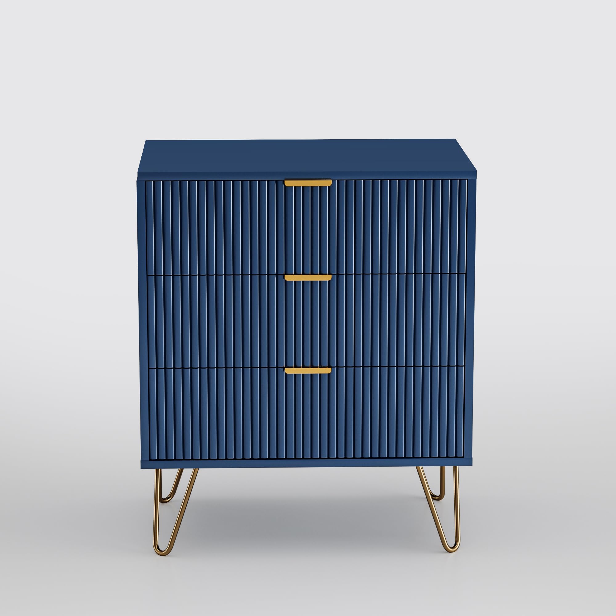 Comodino Moderno, Comò con 3 Cassetti, Tavolino da Salotto, Cassettiera per Camera da Letto, Soggiorno, Gambe in Metallo, Blu Scuro, 60 x 40 x 70 cm