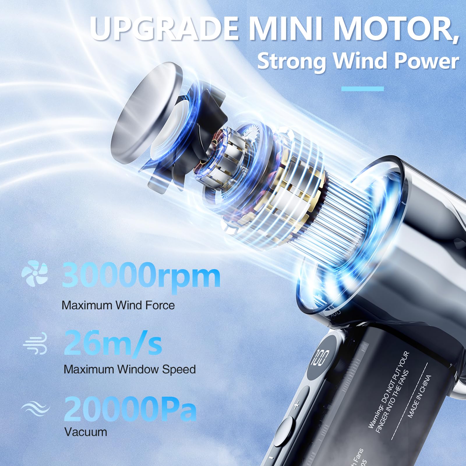 Ventilador turbo portátil de mano de 8000 mAh, velocidad (1-100) mini ventiladores ajustables ventilador personal recargable con compresa de hielo para viajes, vacaciones, camping 4