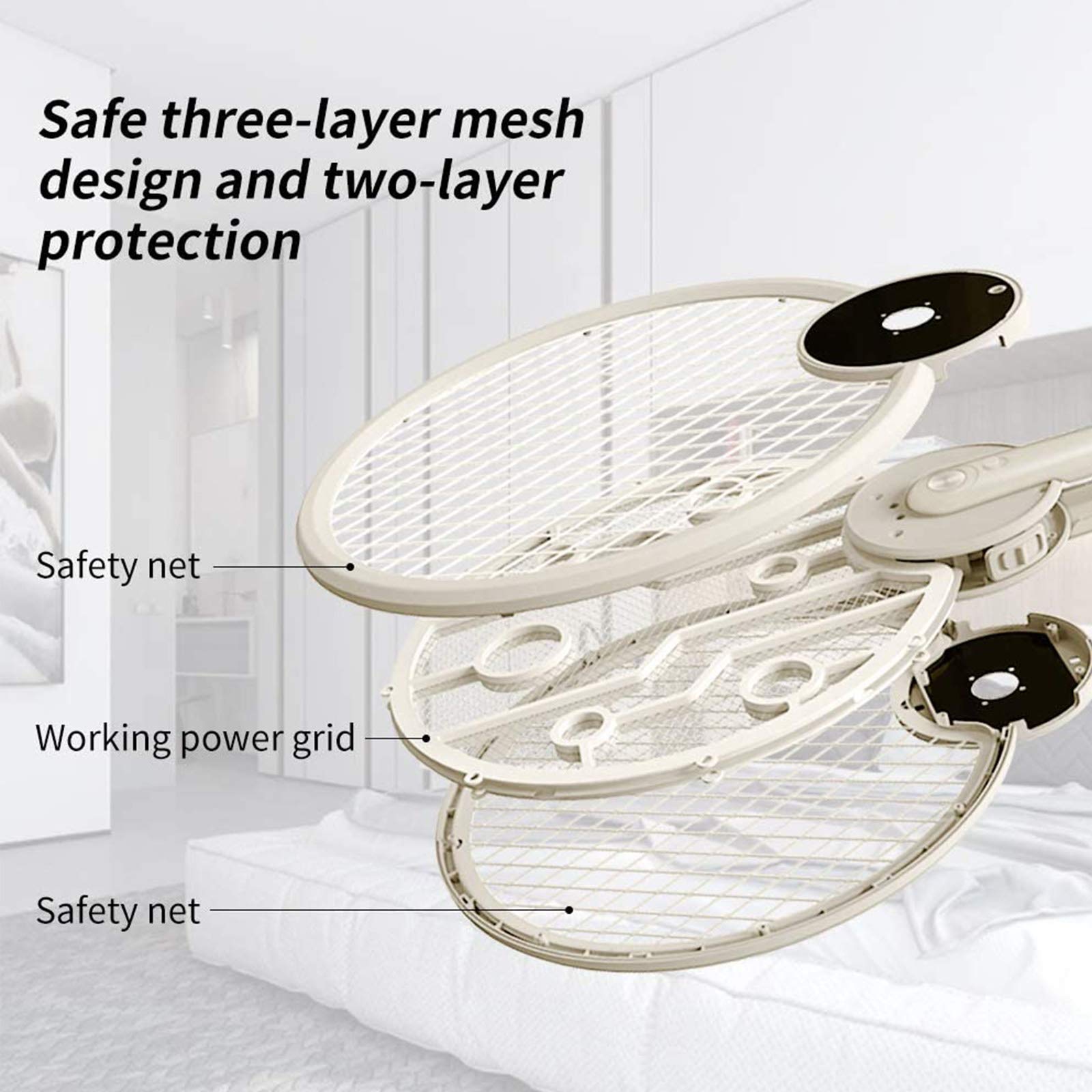 Racchetta Elettronica Fly Swatter, Racchetta Pieghevole e Lampada Anti-Zanzara con Luce UV, Illuminazione a LED, USB Ricaricabile, 3 Strati di Rete di Sicurezza, Perfetta per Interni ed Esterni
