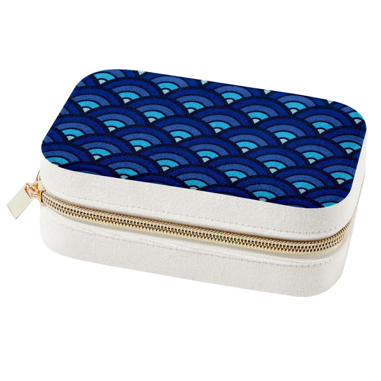 Boîte à bijoux de voyage portable motif écailles bleu pour boucles d'oreilles et bagues
