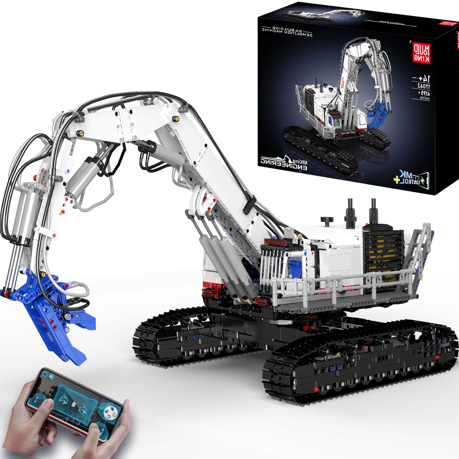 Mould King Mobile Demolition Crane Construction Set, APP Control Motorized Excavator Truck Building Blocks Kit, DIY Assembly STEM Car Toys for Adults