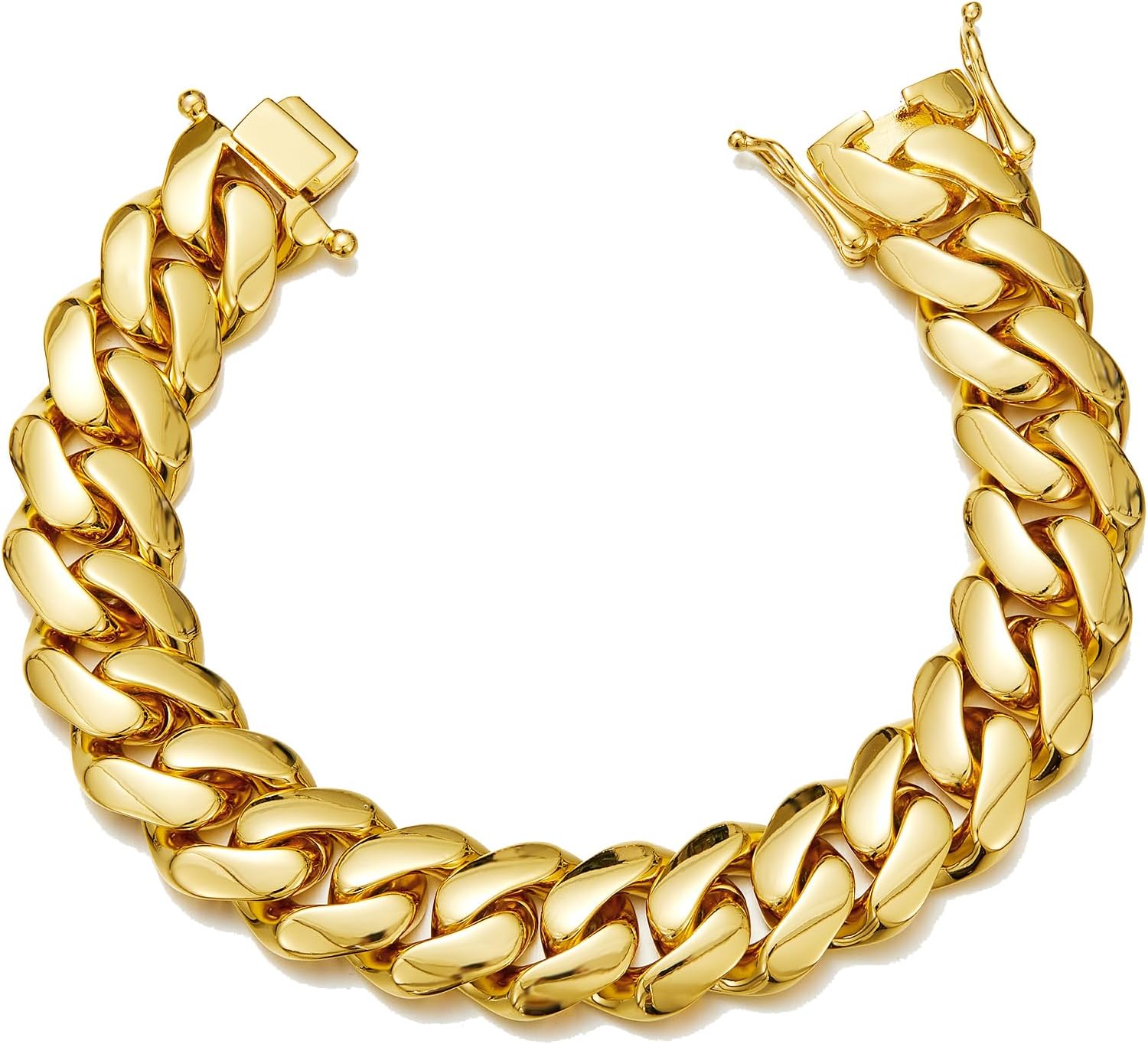 14k Gold Plated Stainless Steel Mens Miami Cuban Link Chain Bracleet bangle Hip Hop Fashion Jewelry