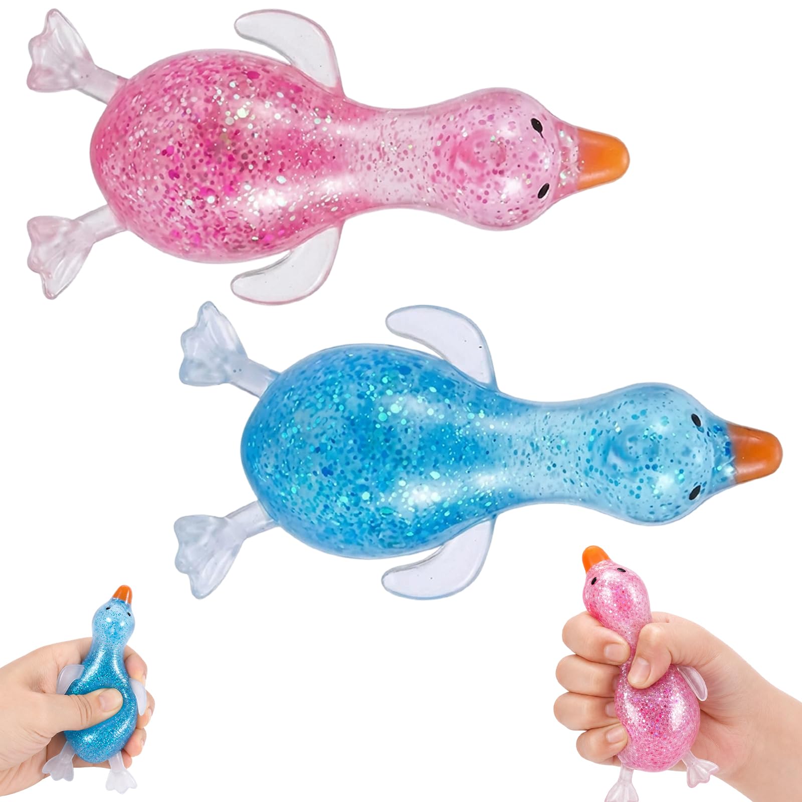 Duck Toy, 2 Pcs Duck Squishy Set, Focus Enhancement and Daily Relaxation, Pink and Blue Squishy Duck for Students and Professionals