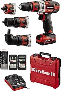 Einhell Akku-Bohrschrauber TE-CD 12/1 3X-Li 39 (30 Nm, 2 Gänge, abnehmbares 10 mm-Bohrfutter, inkl. 34-tlg. Bit-Set, 5 Holzbohrer, Ladegerät + 1x 2,0 Ah-Akku)