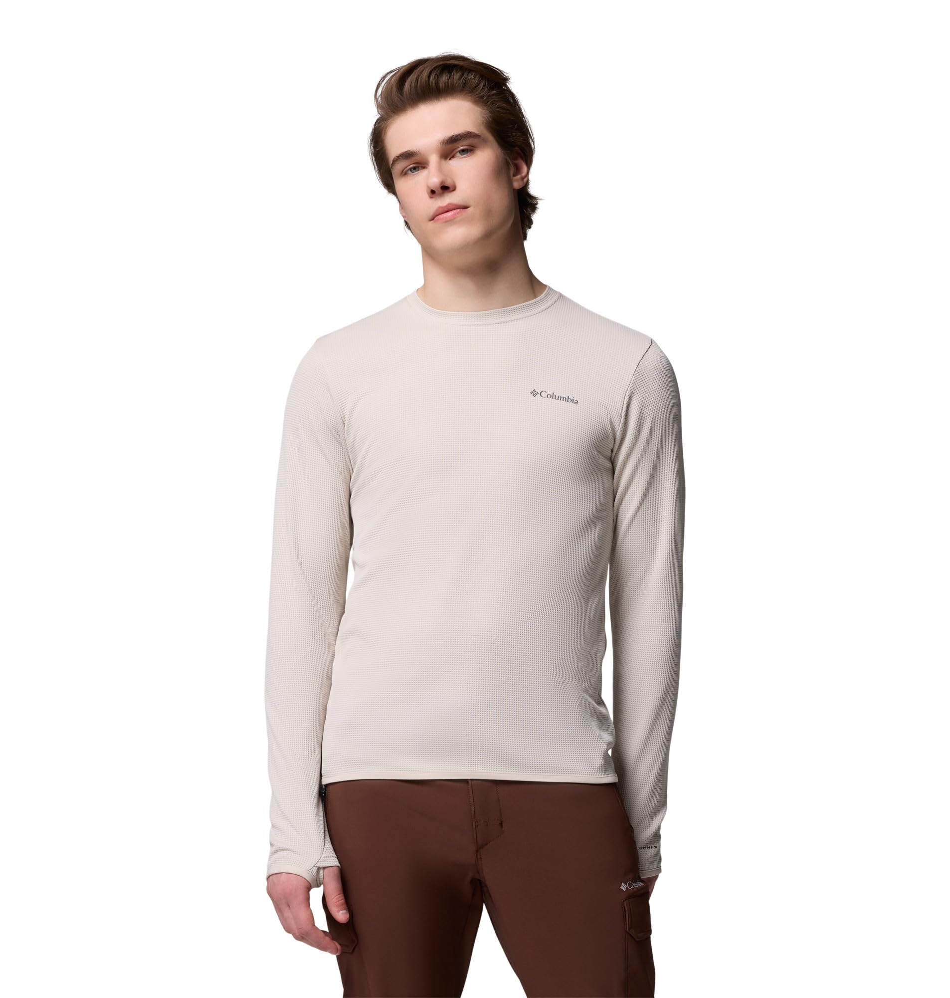 Columbia Men's Tech Trail Utility Warm Long Sleeve Crew, Long Sleeve T-Shirt, Dark Stone, Small